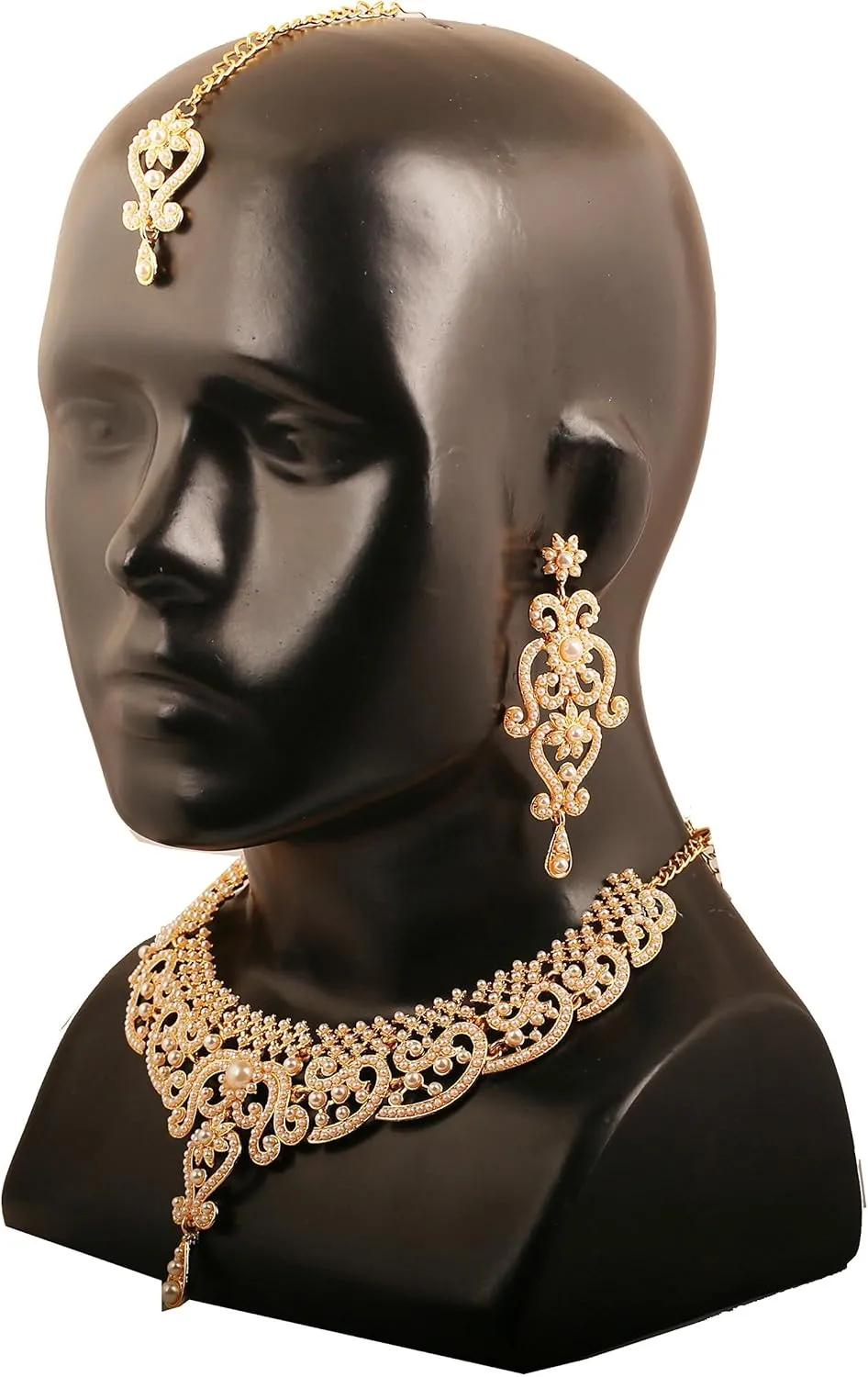 Touchstone Indian jewelry set for women bollywood gold jewellery wedding outfits necklace sets earrings bridal maang tikka fancy costume girls big desi accessories rhinestone in gold or silver tone