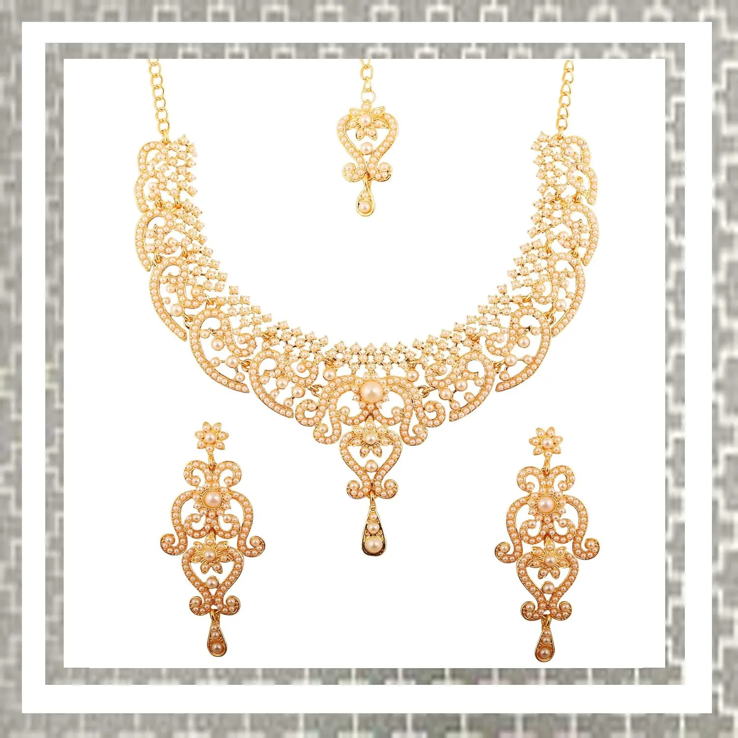 Touchstone Indian jewelry set for women bollywood gold jewellery wedding outfits necklace sets earrings bridal maang tikka fancy costume girls big desi accessories rhinestone in gold or silver tone