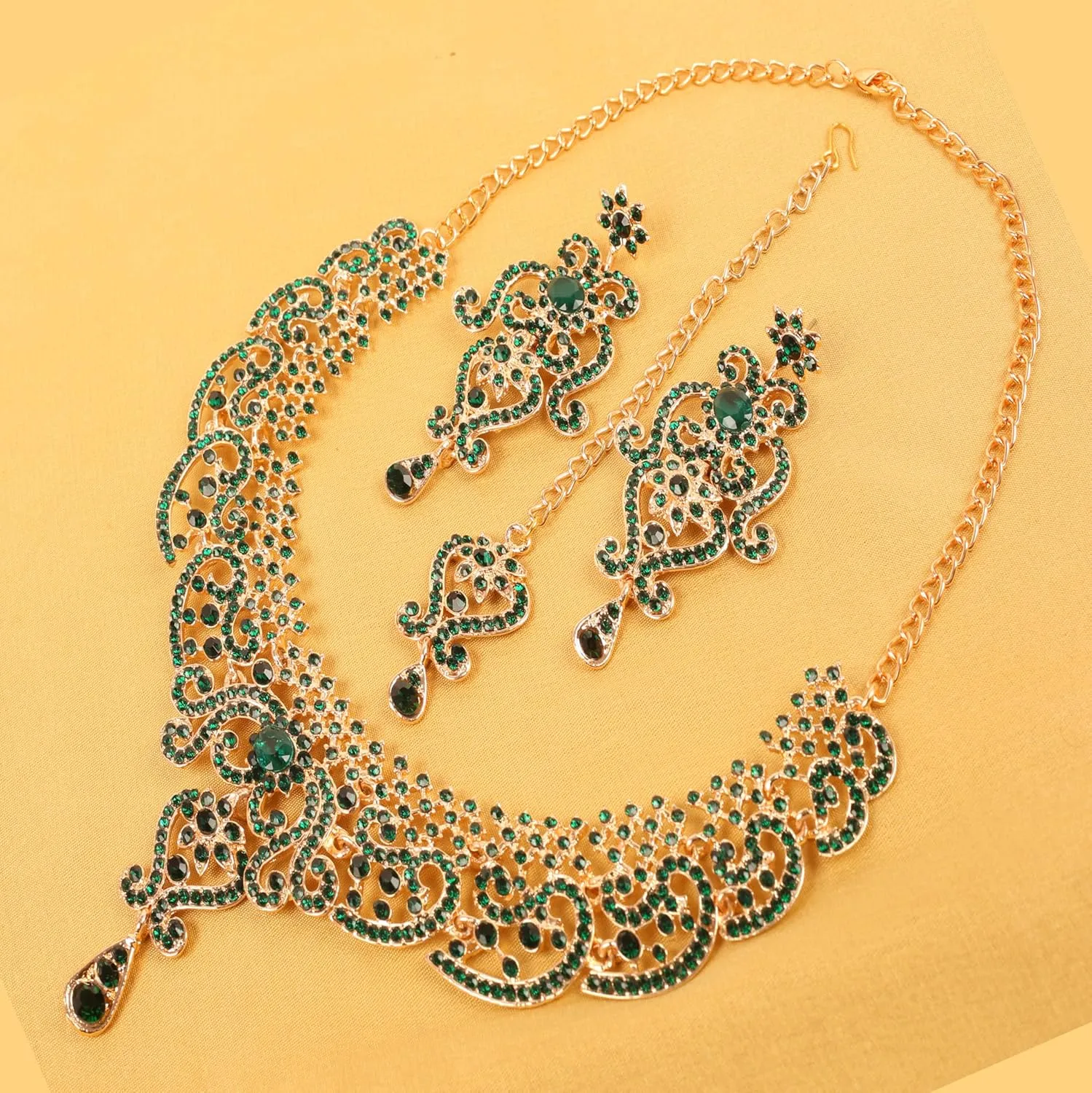 Touchstone Indian jewelry set for women bollywood gold jewellery wedding outfits necklace sets earrings bridal maang tikka fancy costume girls big desi accessories rhinestone in gold or silver tone