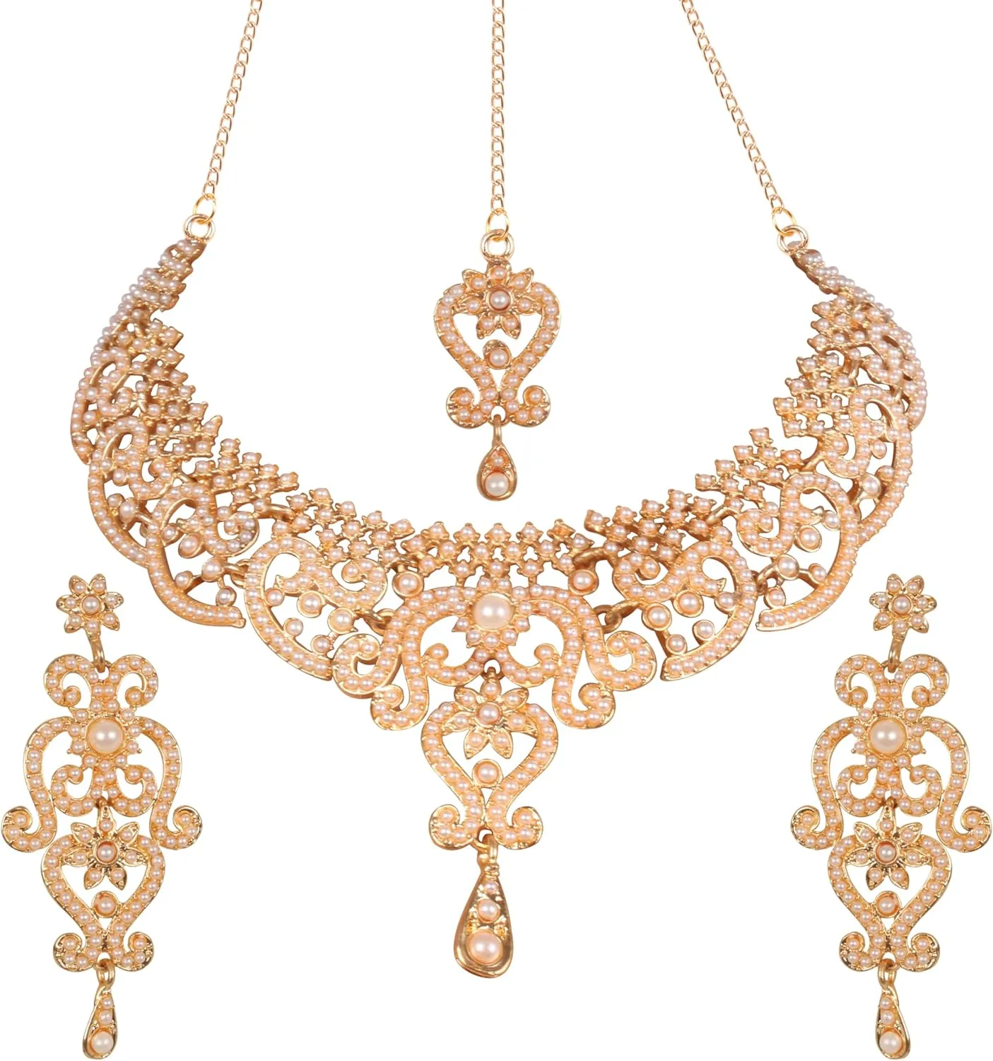 Touchstone Indian jewelry set for women bollywood gold jewellery wedding outfits necklace sets earrings bridal maang tikka fancy costume girls big desi accessories rhinestone in gold or silver tone