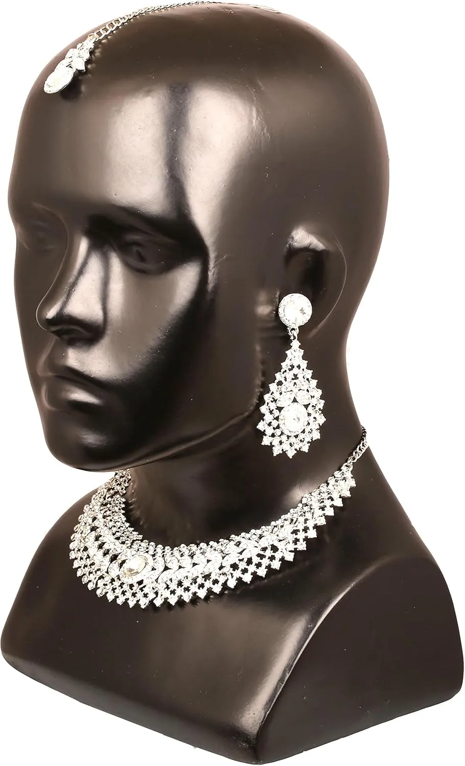 Touchstone Indian jewelry set for women rhinestone bridal necklace statement wedding brides earring formal big designer collar style trendy desi rhinestones maang tikka fashion in gold or silver tone
