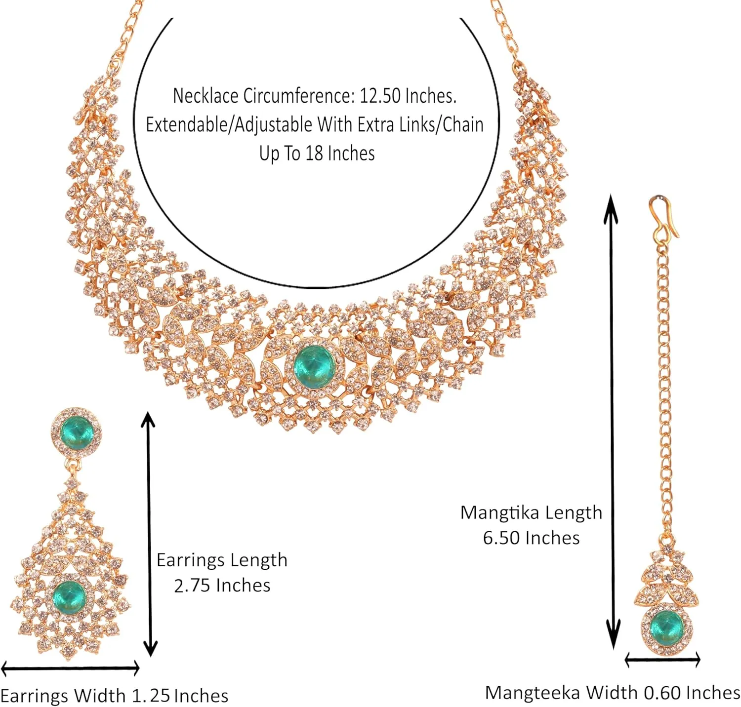 Touchstone Indian jewelry set for women rhinestone bridal necklace statement wedding brides earring formal big designer collar style trendy desi rhinestones maang tikka fashion in gold or silver tone