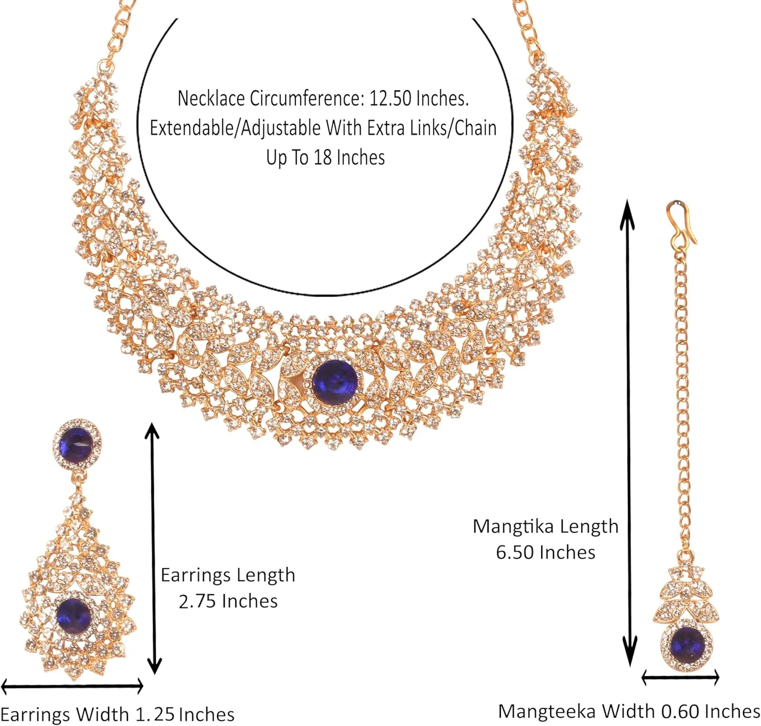Touchstone Indian jewelry set for women rhinestone bridal necklace statement wedding brides earring formal big designer collar style trendy desi rhinestones maang tikka fashion in gold or silver tone