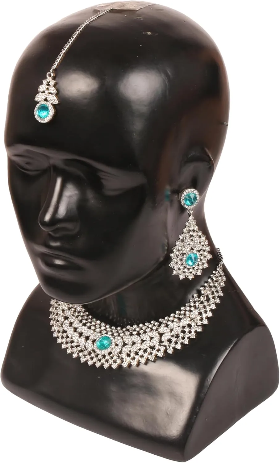 Touchstone Indian jewelry set for women rhinestone bridal necklace statement wedding brides earring formal big designer collar style trendy desi rhinestones maang tikka fashion in gold or silver tone