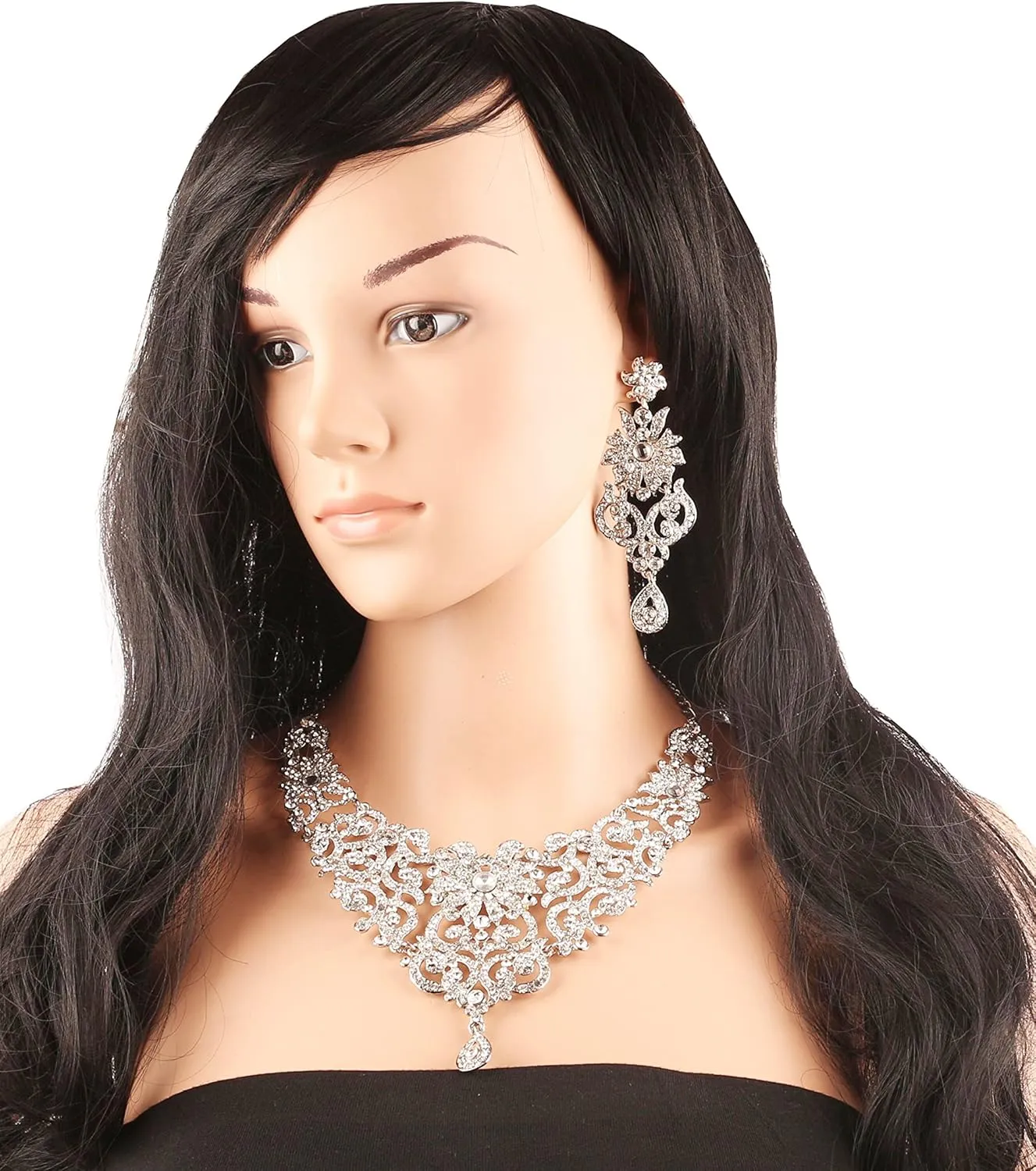 Touchstone Indian Jewelry Sets for Women Bollywood Wedding Bridal Necklace desi Earrings Formal Fancy Rhinestone India Designer Jewellery Punjabi Tikka Set in Antique Gold or Silver or White Tone