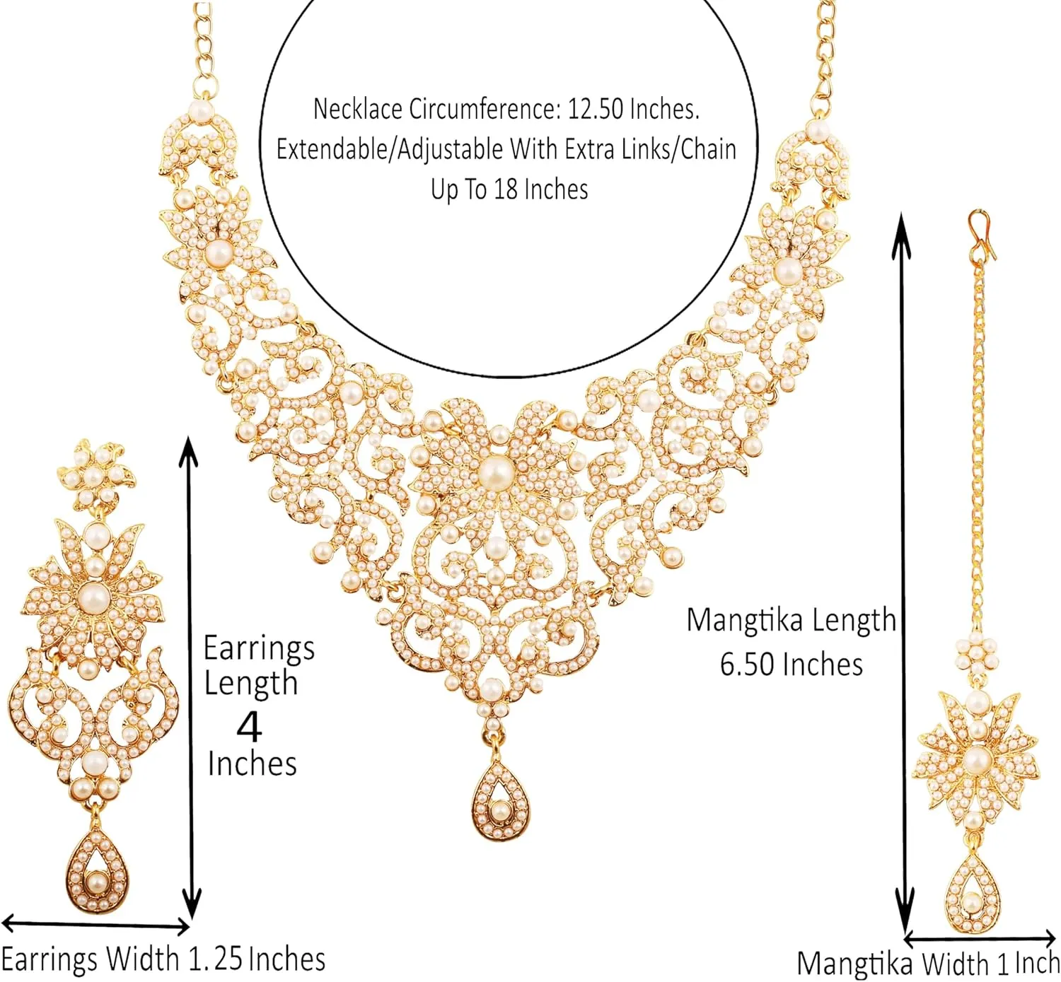 Touchstone Indian Jewelry Sets for Women Bollywood Wedding Bridal Necklace desi Earrings Formal Fancy Rhinestone India Designer Jewellery Punjabi Tikka Set in Antique Gold or Silver or White Tone