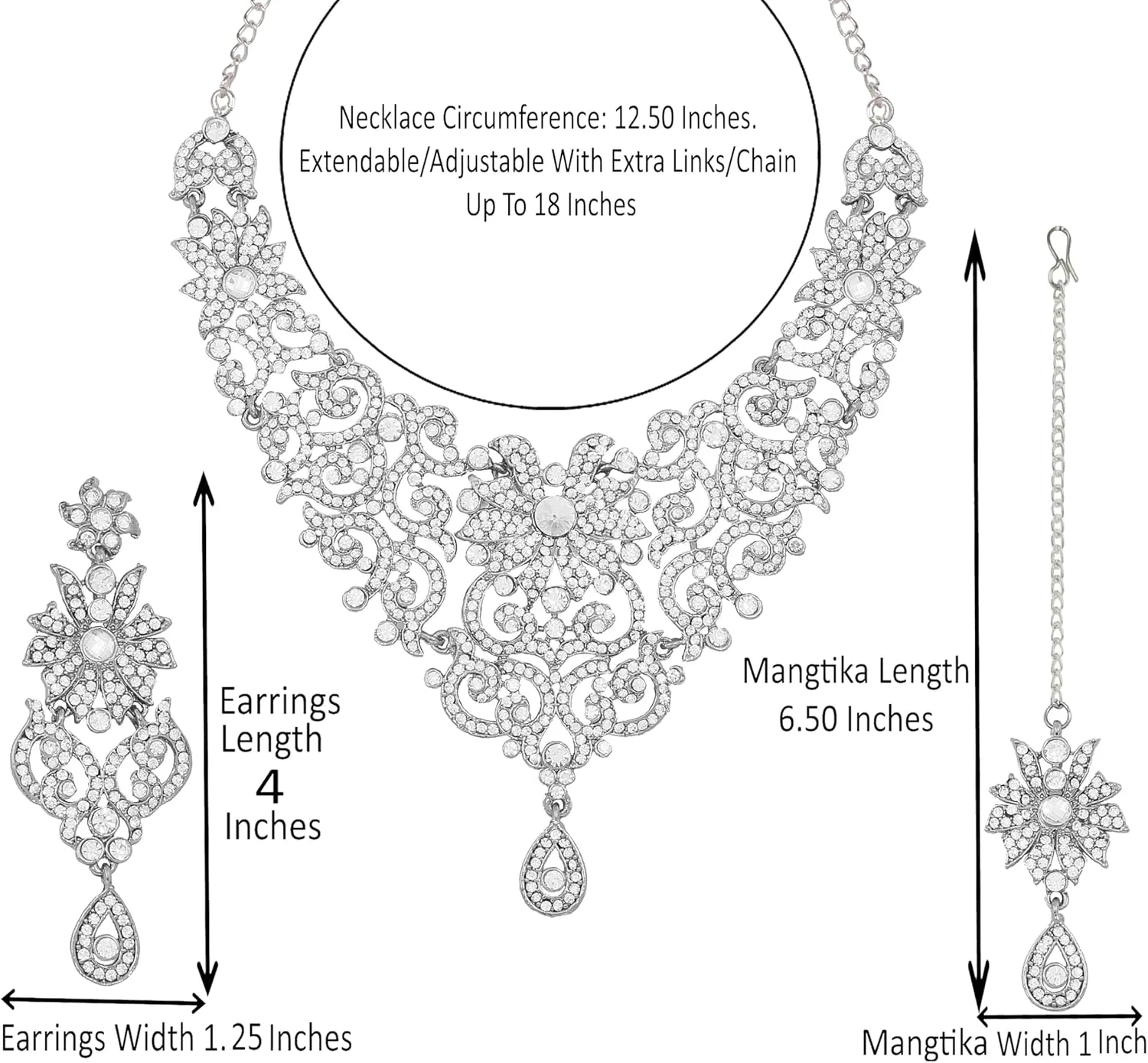 Touchstone Indian Jewelry Sets for Women Bollywood Wedding Bridal Necklace desi Earrings Formal Fancy Rhinestone India Designer Jewellery Punjabi Tikka Set in Antique Gold or Silver or White Tone