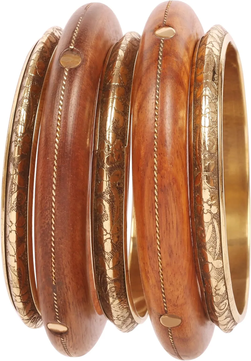 Touchstone Indian Masterly Handcrafted Hand Peeled Embedded Work Natural Crafted Wood And Brass Fine Workmanship Designer Jewelry Bracelets Bangle Set For Women.