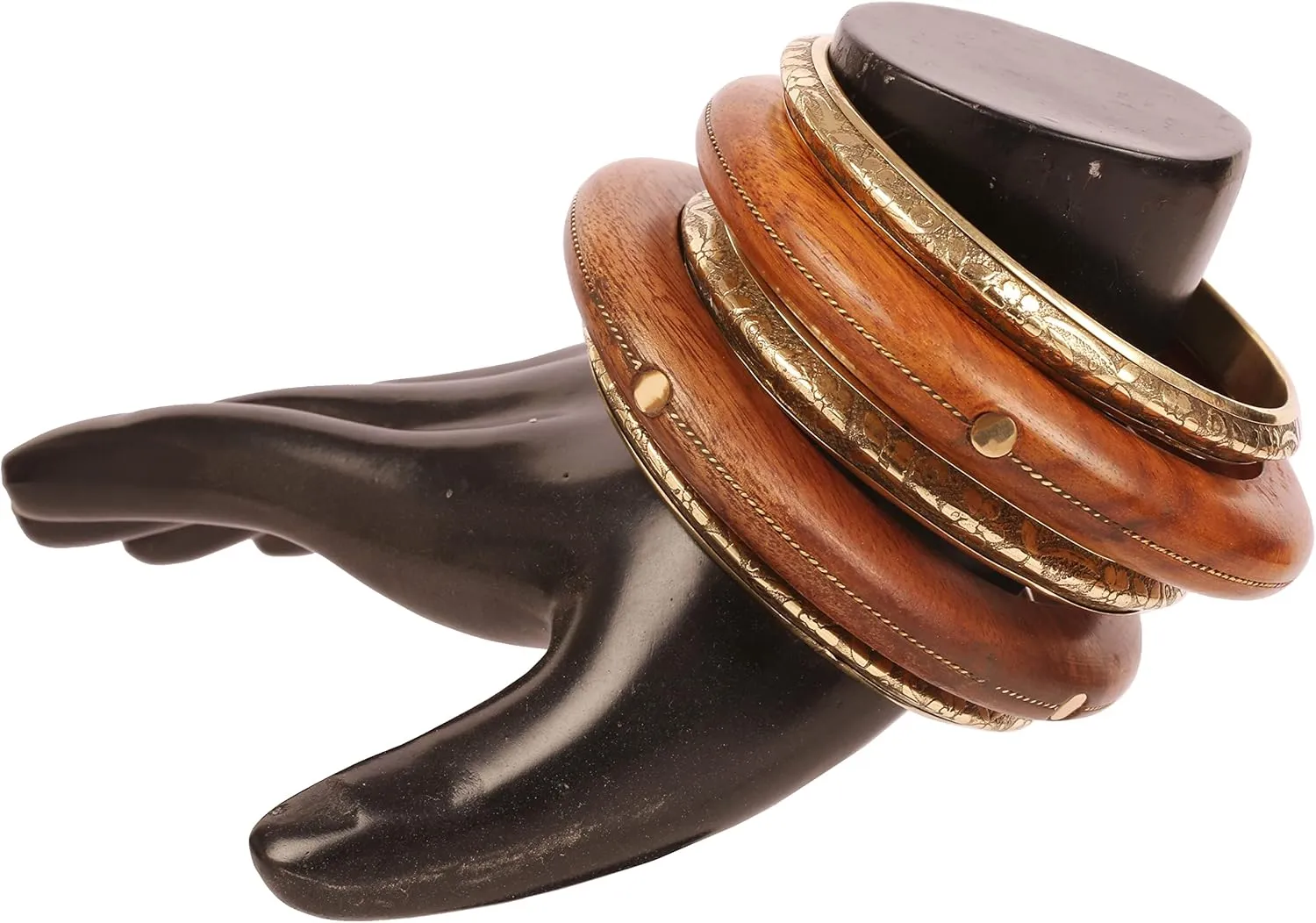 Touchstone Indian Masterly Handcrafted Hand Peeled Embedded Work Natural Crafted Wood And Brass Fine Workmanship Designer Jewelry Bracelets Bangle Set For Women.