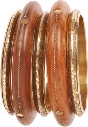 Touchstone Indian Masterly Handcrafted Hand Peeled Embedded Work Natural Crafted Wood And Brass Fine Workmanship Designer Jewelry Bracelets Bangle Set For Women.