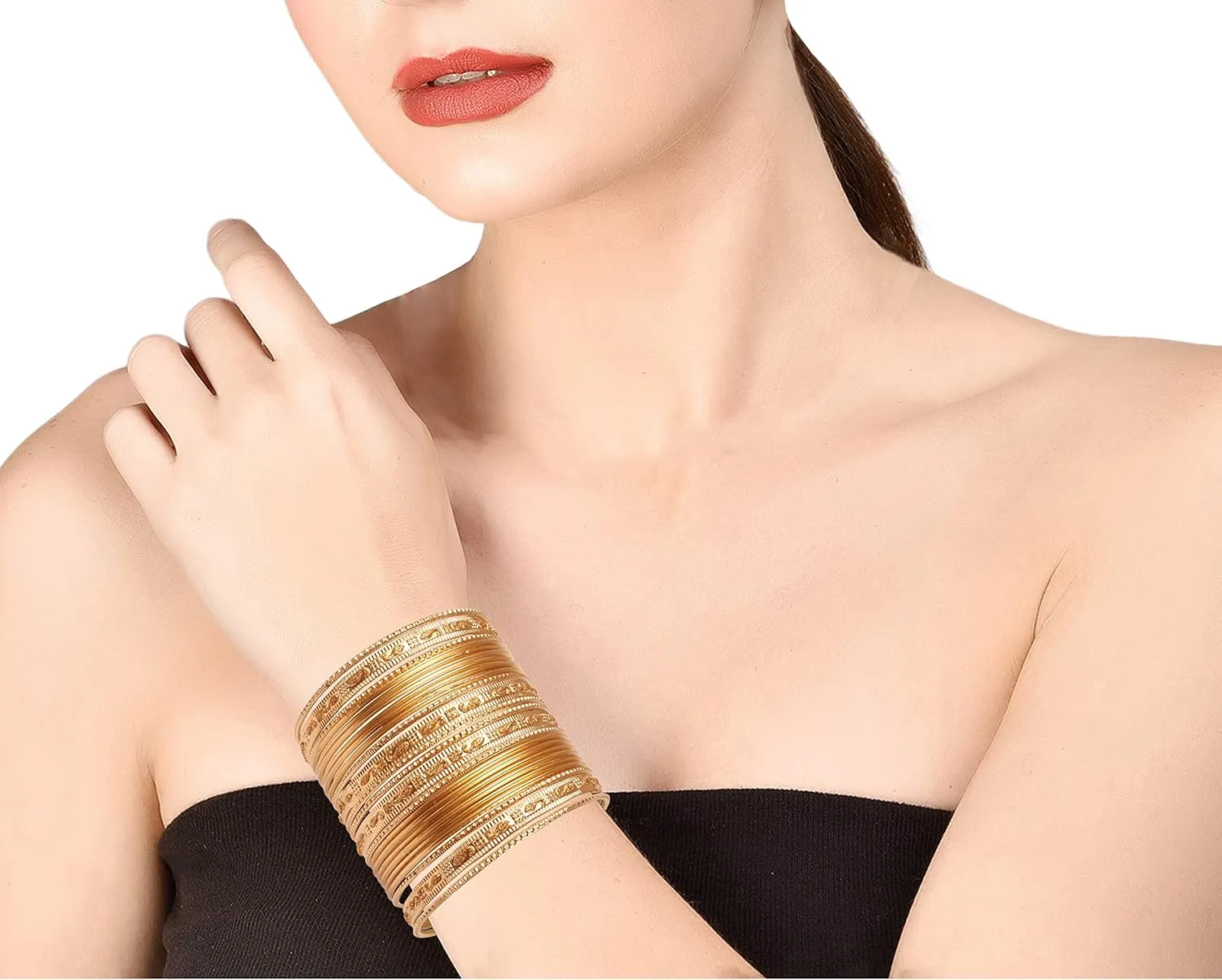 Touchstone "Colorful 2 Dozen Bangle Collection Indian Bollywood Alloy Designer Jewelry Special Large Size Bangle Bracelets Set of 24 in Gold Tone for Women.