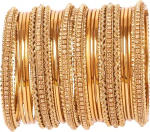 Touchstone "Golden Bangle Collection Indian Bollywood Rhinestones Grain Work Designer Jewelry Thick Bangle Bracelets for Women in Antique Gold Or White Tone.