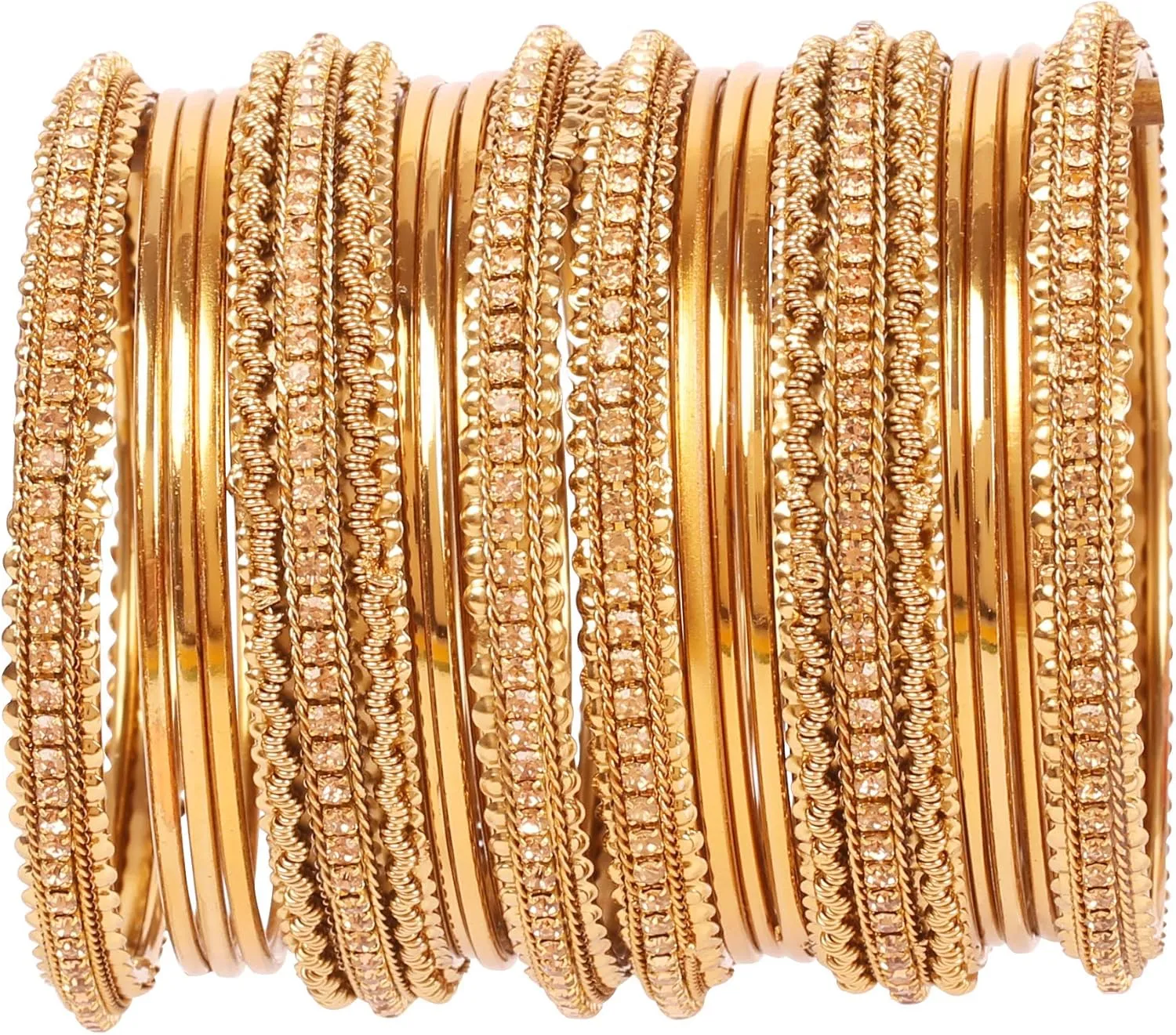 Touchstone "Golden Bangle Collection Indian Bollywood Rhinestones Grain Work Designer Jewelry Thick Bangle Bracelets for Women in Antique Gold Or White Tone.