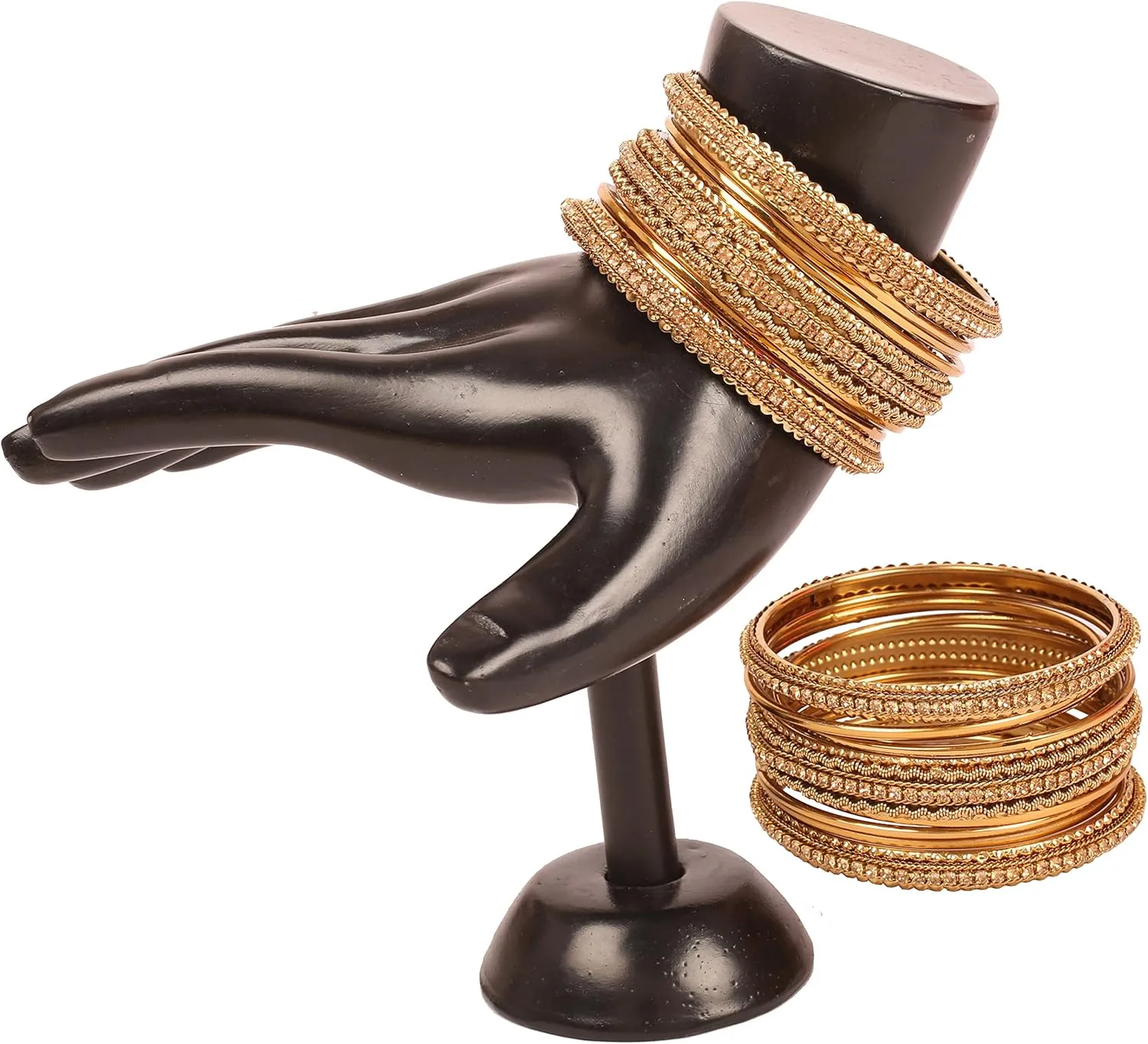 Touchstone "Golden Bangle Collection Indian Bollywood Rhinestones Grain Work Designer Jewelry Thick Bangle Bracelets for Women in Antique Gold Or White Tone.