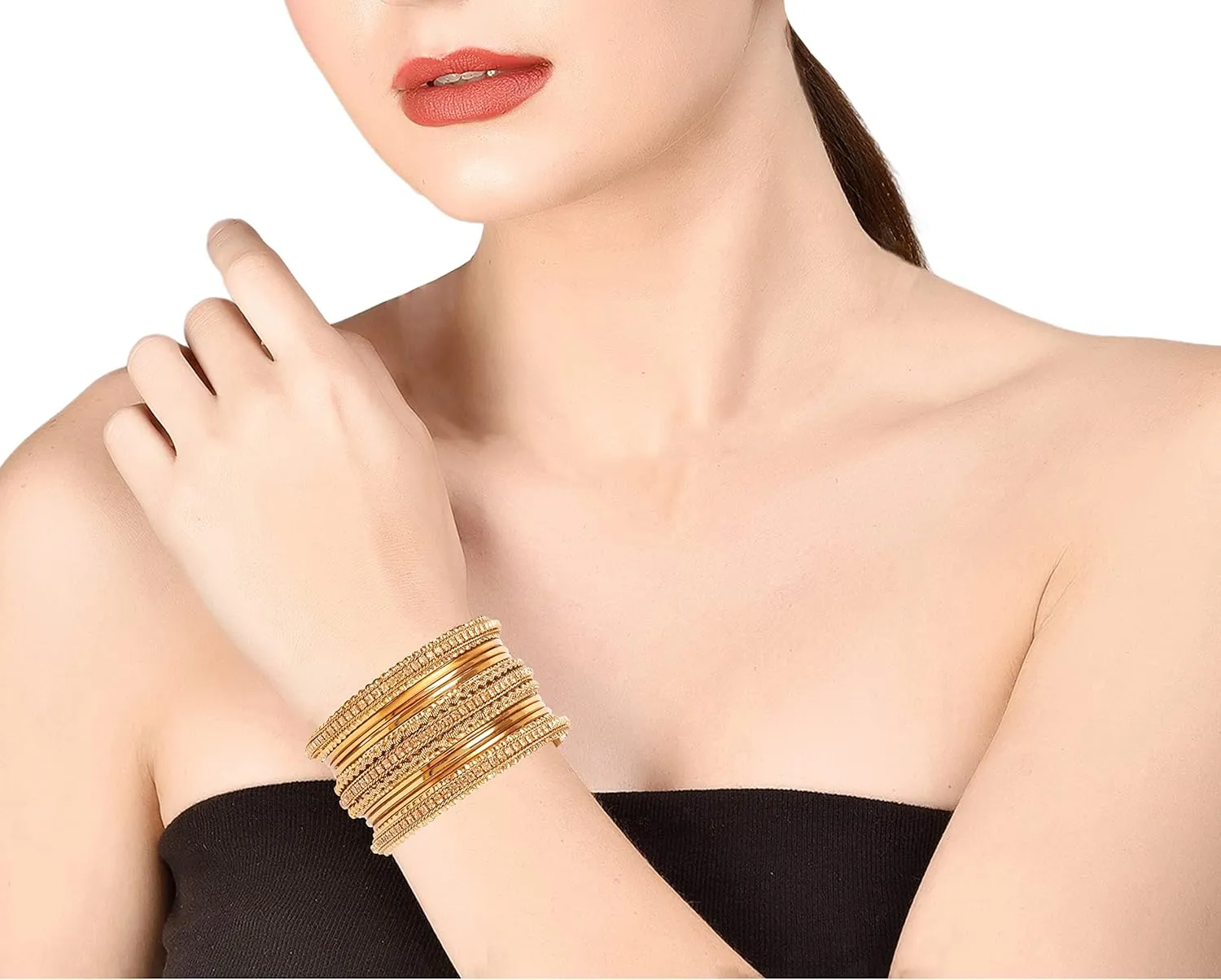 Touchstone "Golden Bangle Collection Indian Bollywood Rhinestones Grain Work Designer Jewelry Thick Bangle Bracelets for Women in Antique Gold Or White Tone.