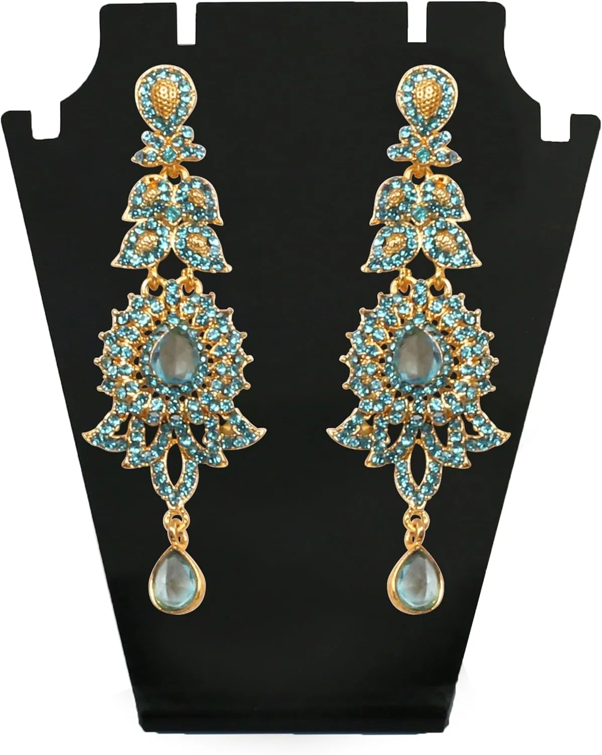Touchstone "Hollywood Glamour Oscar Collection" Extra Long Chandelier Earrings Indian Paisley Motif Designer Bridal Jewelry In Antique Gold or White Tone for Women.