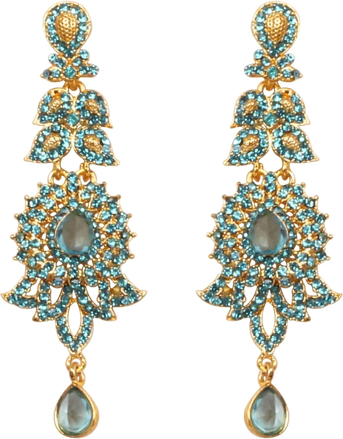 Touchstone "Hollywood Glamour Oscar Collection" Extra Long Chandelier Earrings Indian Paisley Motif Designer Bridal Jewelry In Antique Gold or White Tone for Women.