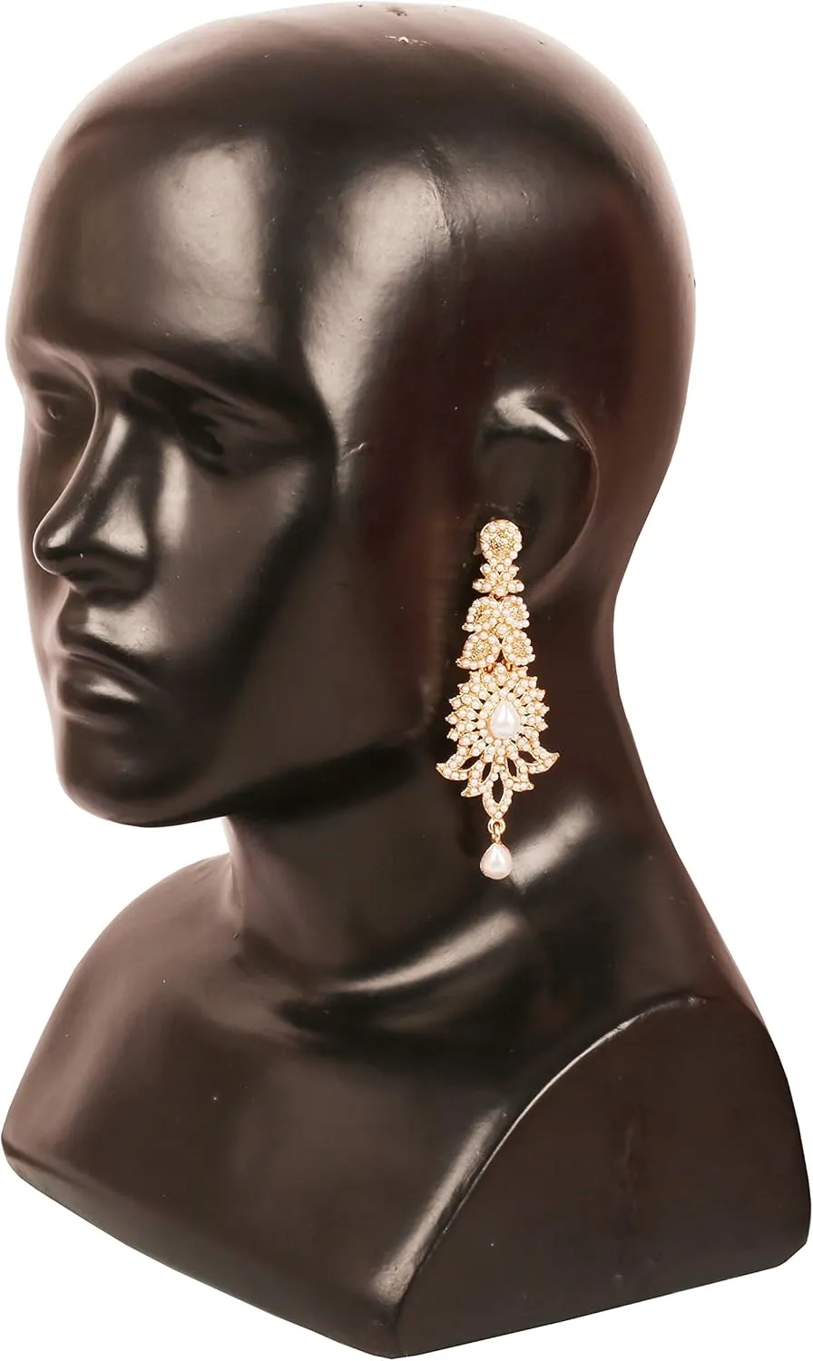 Touchstone "Hollywood Glamour Oscar Collection" Extra Long Chandelier Earrings Indian Paisley Motif Designer Bridal Jewelry In Antique Gold or White Tone for Women.
