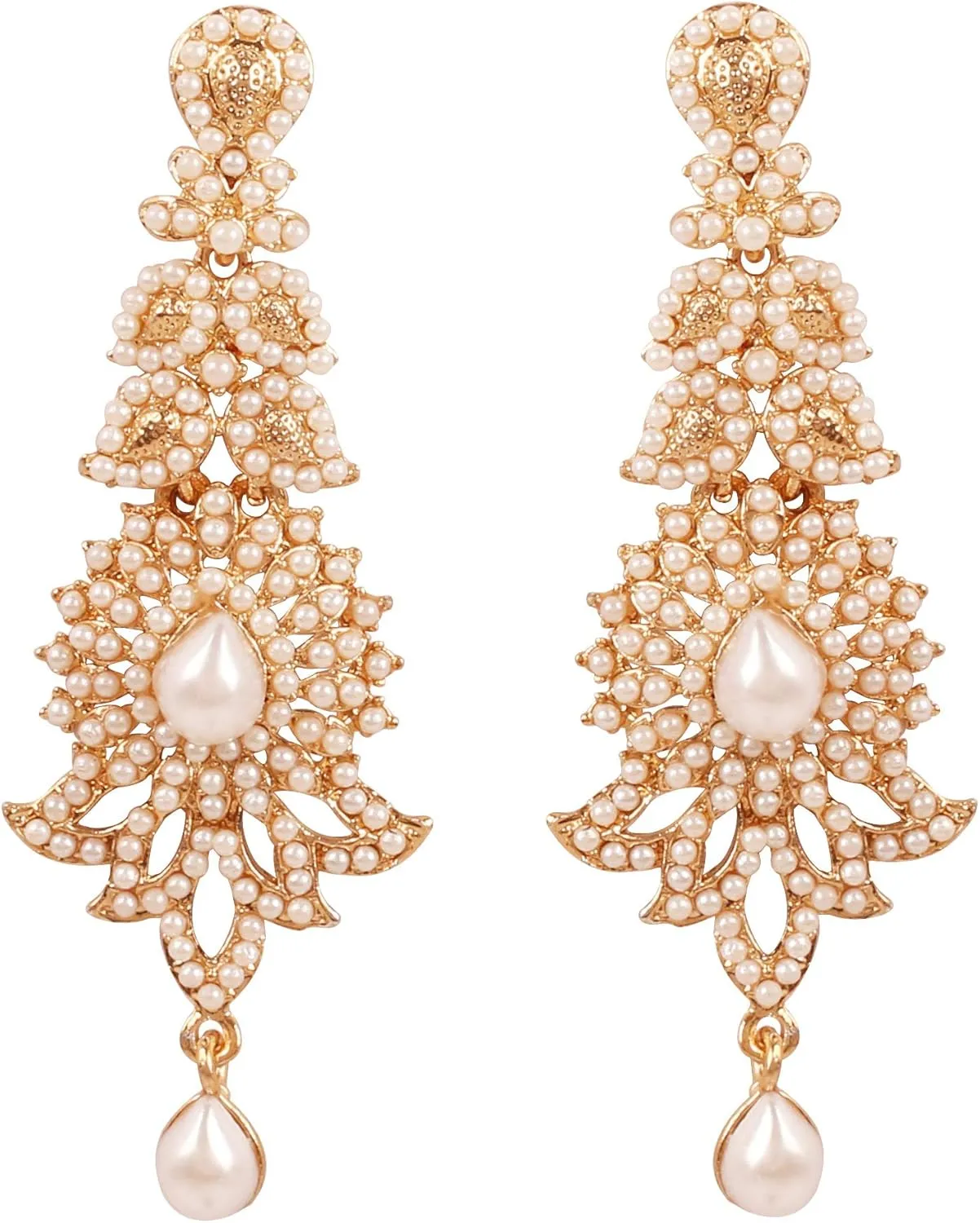 Touchstone "Hollywood Glamour Oscar Collection" Extra Long Chandelier Earrings Indian Paisley Motif Designer Bridal Jewelry In Antique Gold or White Tone for Women.