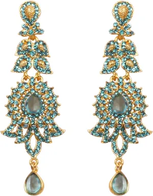 Touchstone "Hollywood Glamour Oscar Collection" Extra Long Chandelier Earrings Indian Paisley Motif Designer Bridal Jewelry In Antique Gold or White Tone for Women.