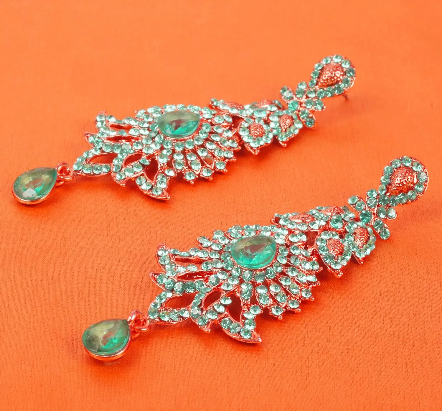 Touchstone "Hollywood Glamour Oscar Collection" Extra Long Chandelier Earrings Indian Paisley Motif Designer Bridal Jewelry In Antique Gold or White Tone for Women.