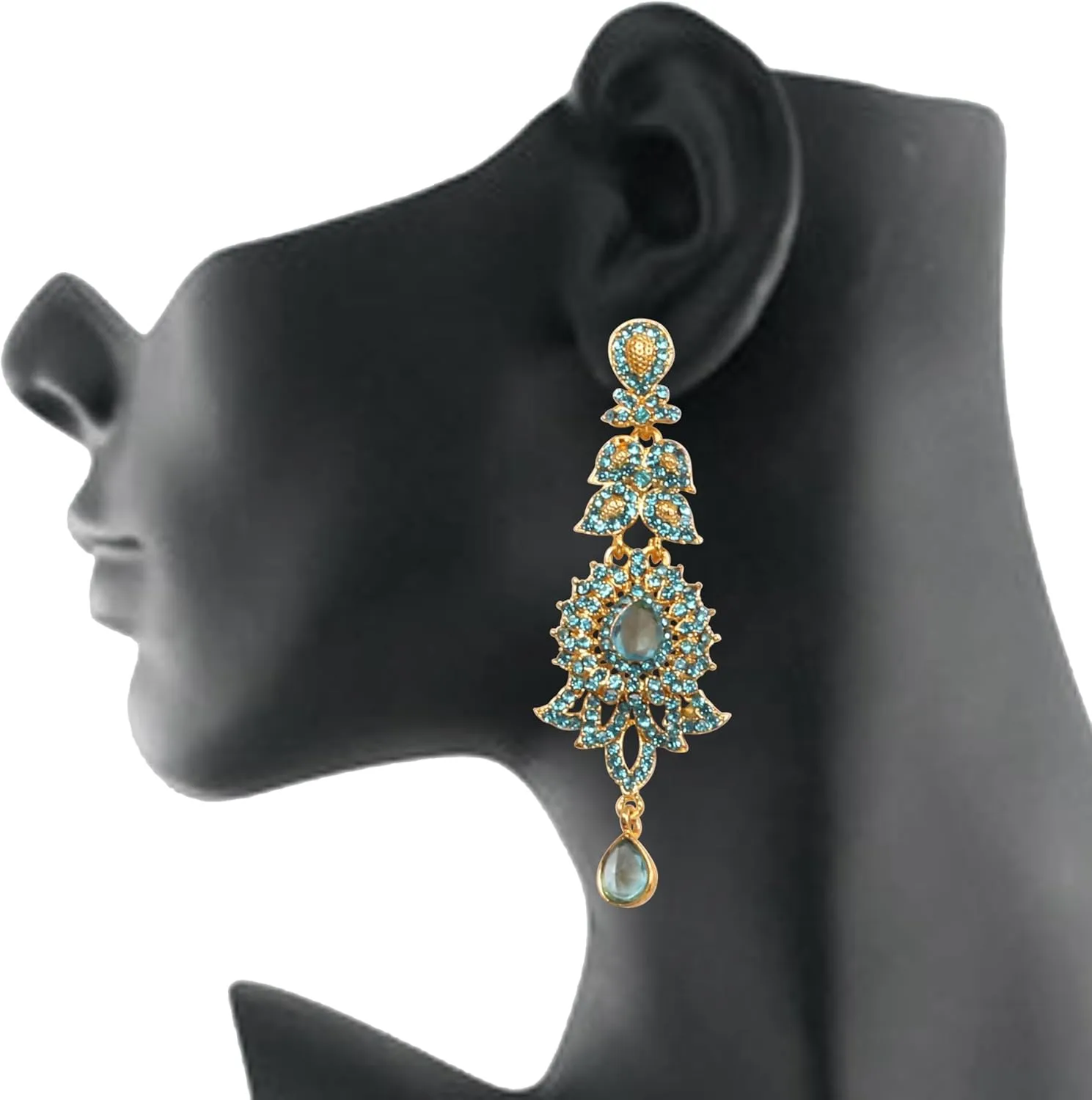 Touchstone "Hollywood Glamour Oscar Collection" Extra Long Chandelier Earrings Indian Paisley Motif Designer Bridal Jewelry In Antique Gold or White Tone for Women.