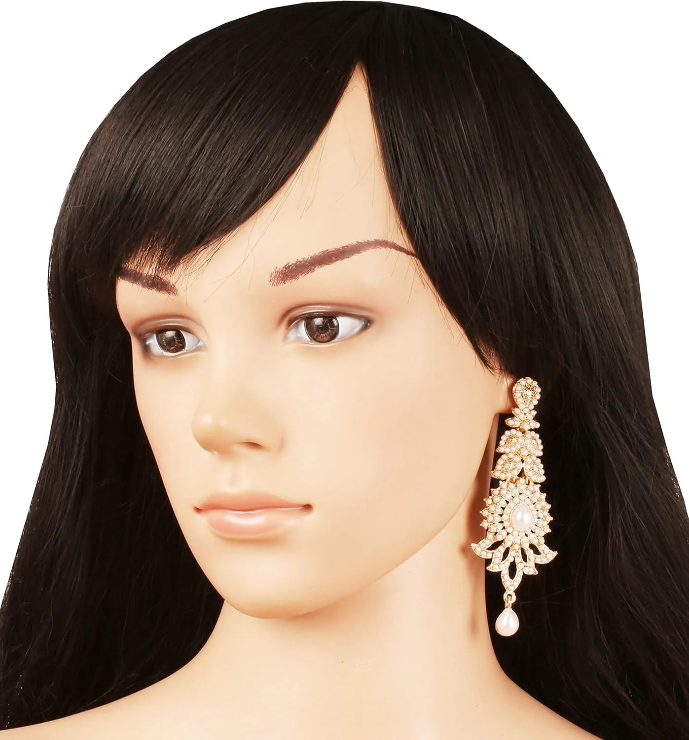 Touchstone "Hollywood Glamour Oscar Collection" Extra Long Chandelier Earrings Indian Paisley Motif Designer Bridal Jewelry In Antique Gold or White Tone for Women.