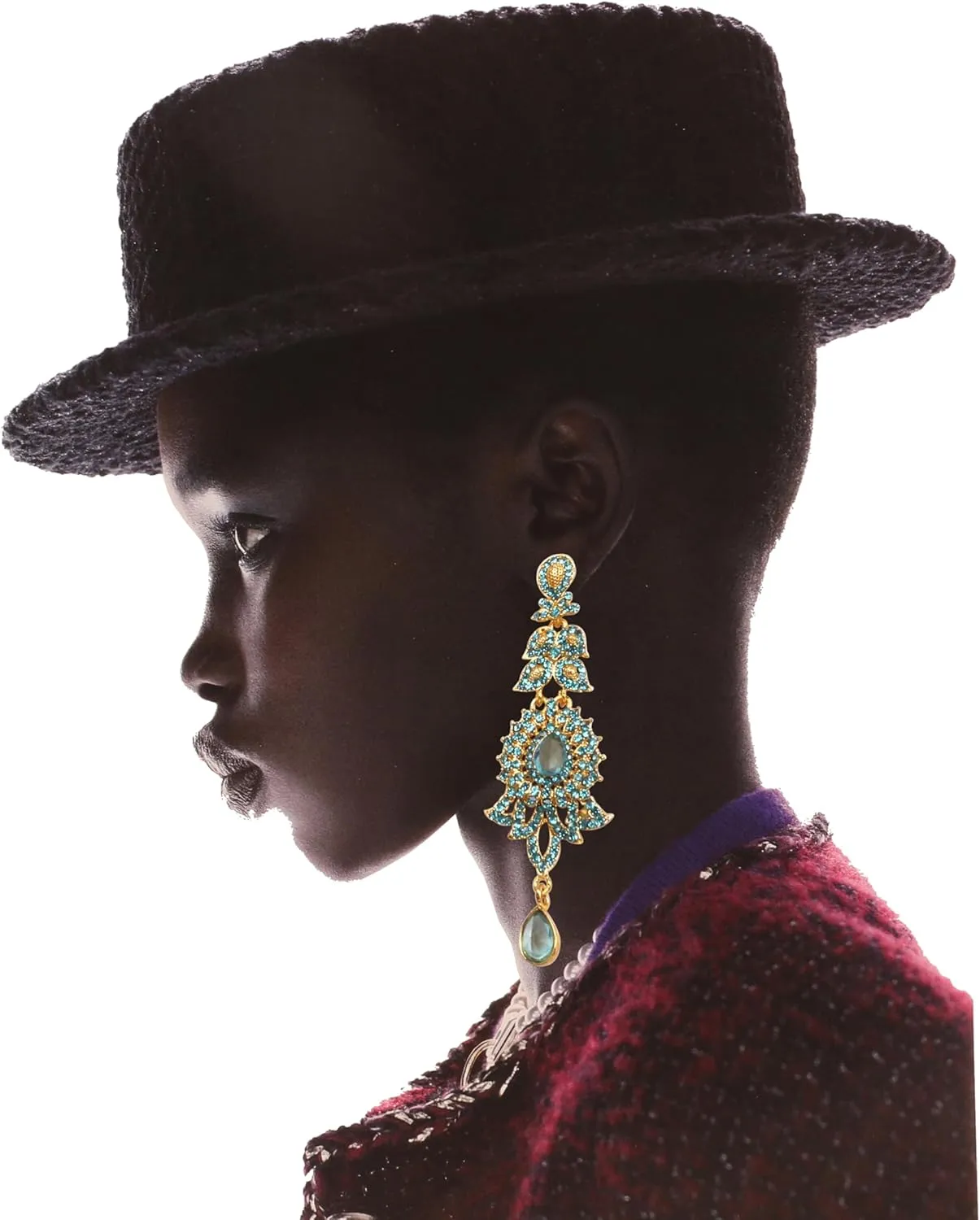 Touchstone "Hollywood Glamour Oscar Collection" Extra Long Chandelier Earrings Indian Paisley Motif Designer Bridal Jewelry In Antique Gold or White Tone for Women.