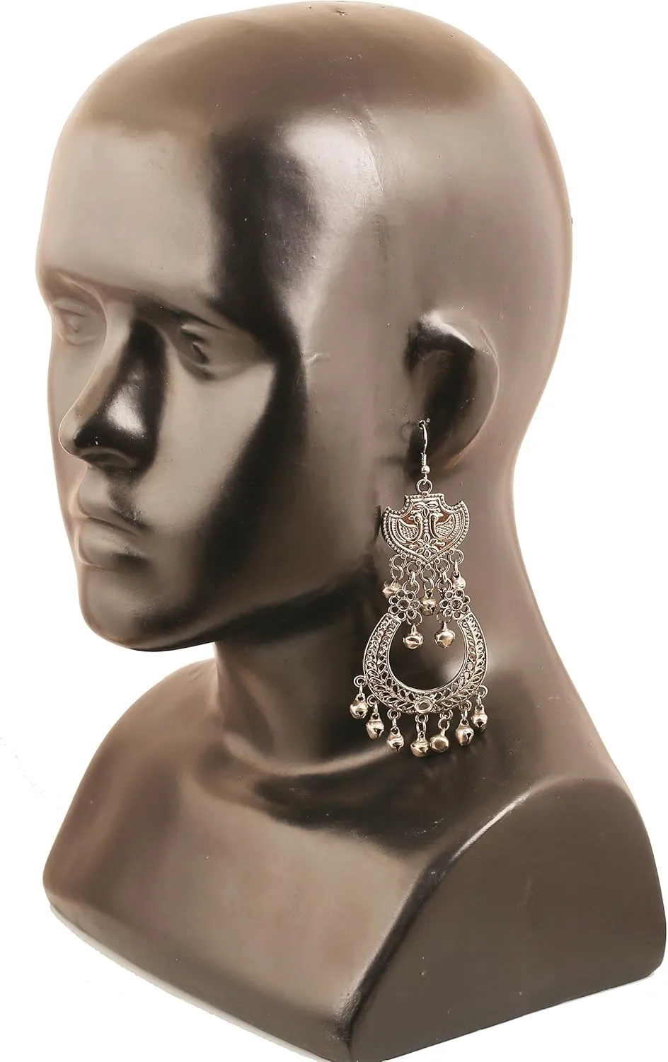 Touchstone"Tribal Bohemian" Indian Bollywood Ethnic Hangings Designer Jewelry Long Chandelier Earrings In Antique Gold Or White Tone For Women.