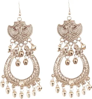 Touchstone"Tribal Bohemian" Indian Bollywood Ethnic Hangings Designer Jewelry Long Chandelier Earrings In Antique Gold Or White Tone For Women.