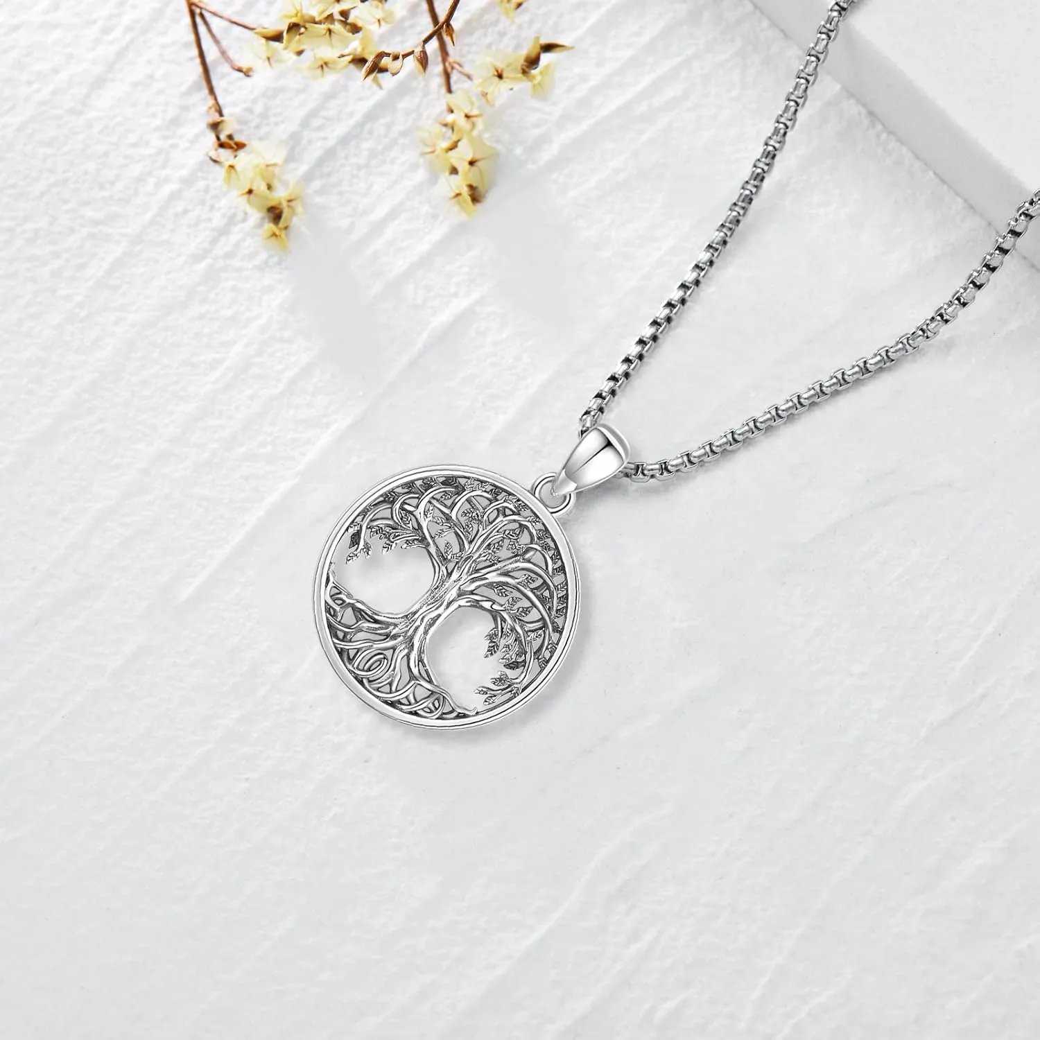 Tree of Life Necklace Sterling Silver Crystal Abalone Shell Tree Pendant with Heart Family Tree Jewelry for Women Mother's Day Gifts
