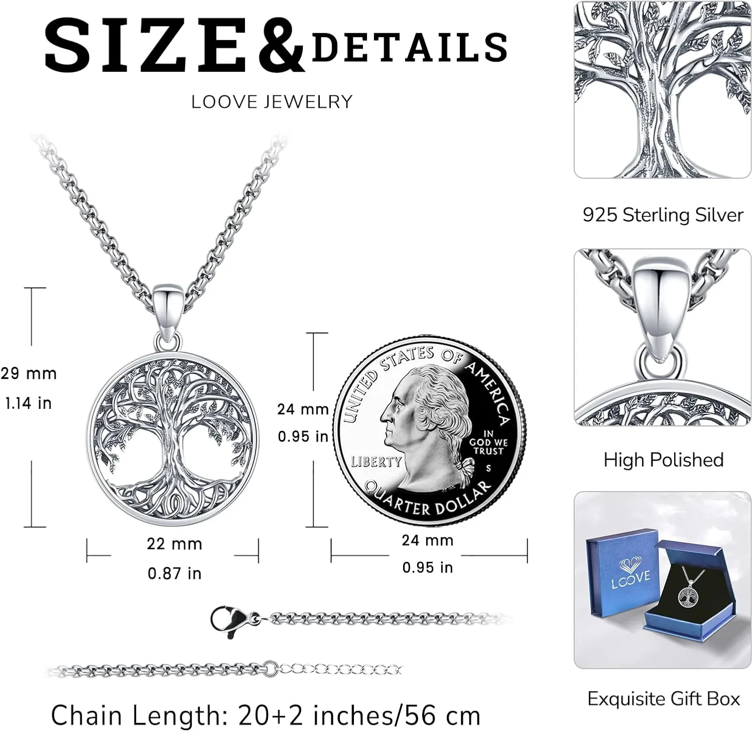 Tree of Life Necklace Sterling Silver Crystal Abalone Shell Tree Pendant with Heart Family Tree Jewelry for Women Mother's Day Gifts