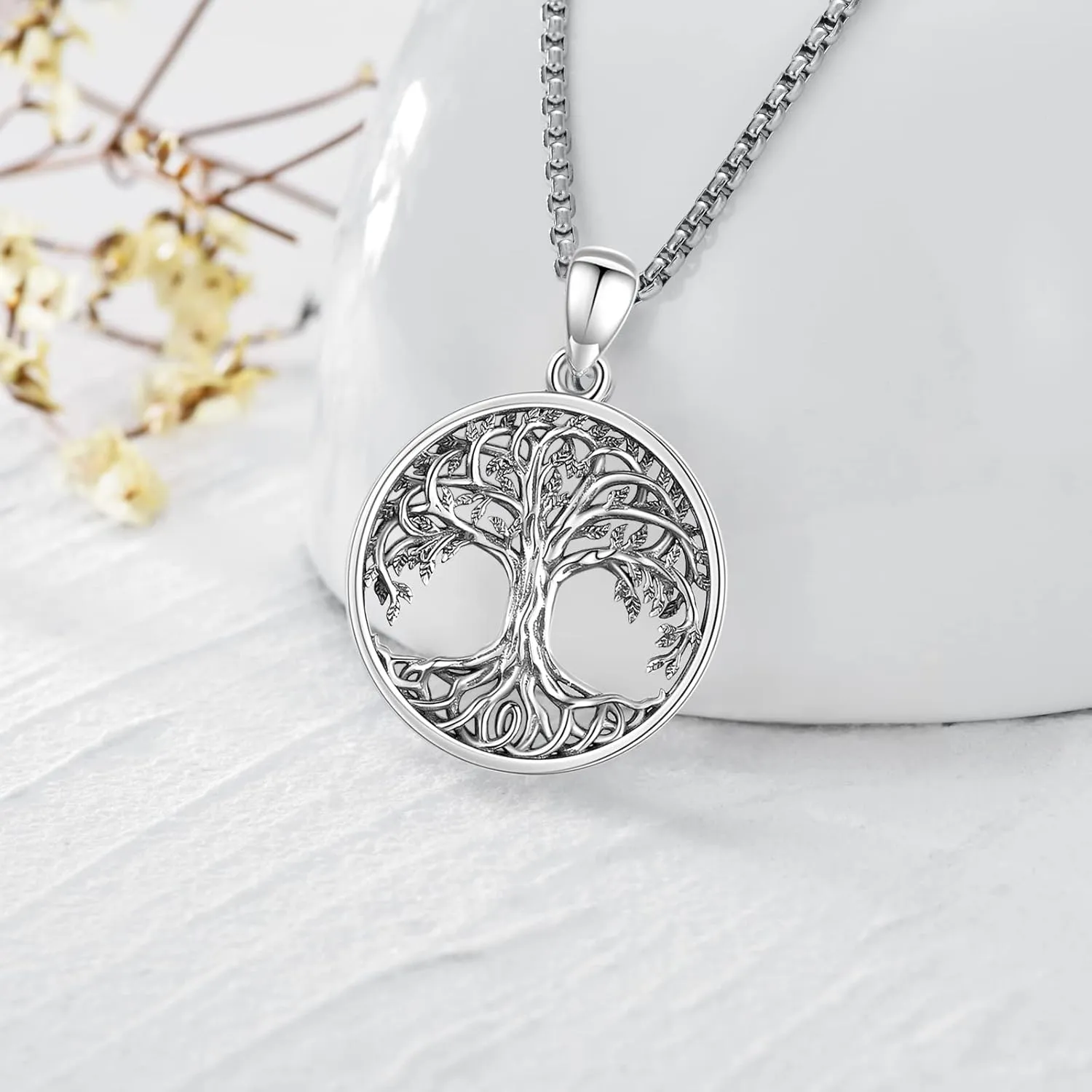Tree of Life Necklace Sterling Silver Crystal Abalone Shell Tree Pendant with Heart Family Tree Jewelry for Women Mother's Day Gifts