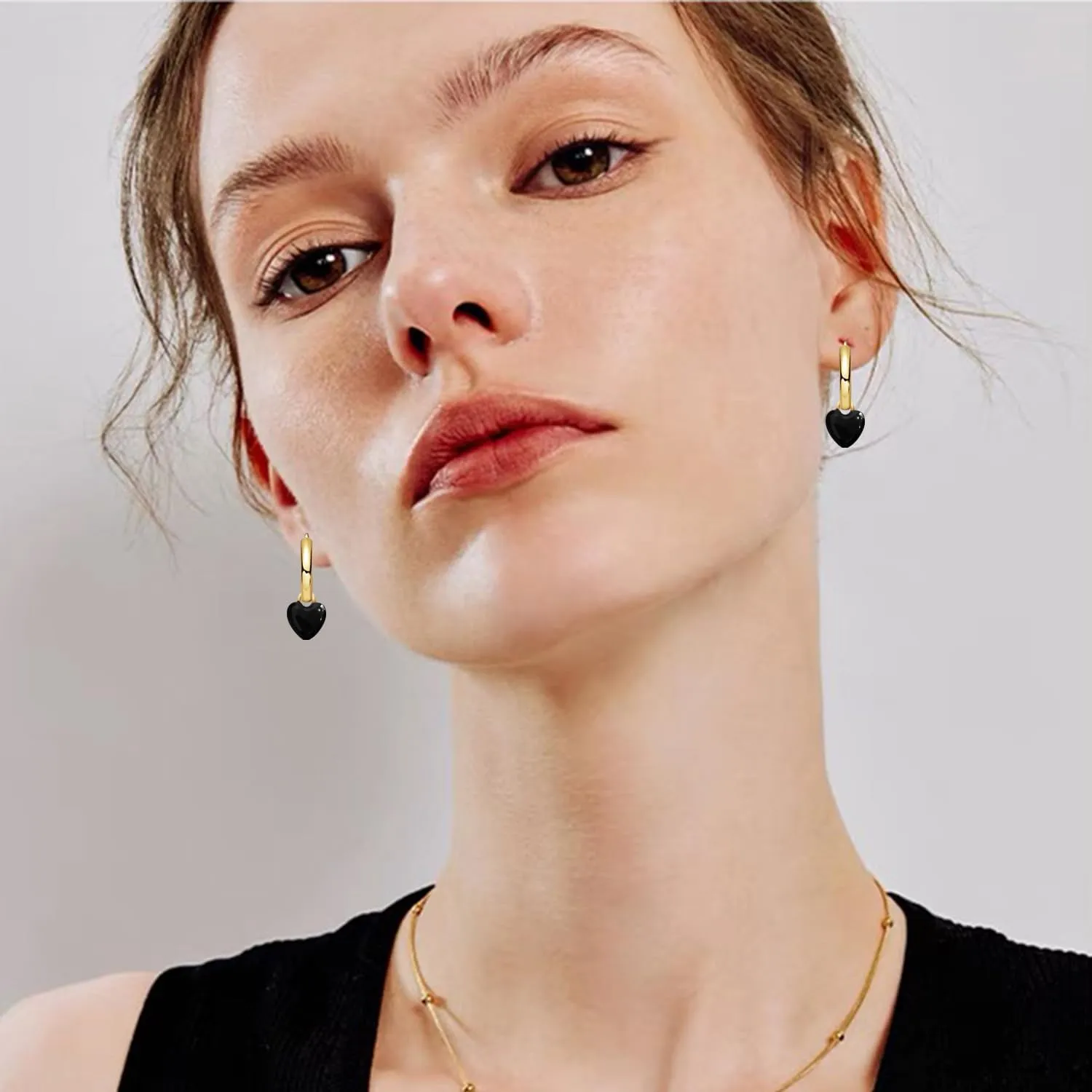 Trendy 14K Gold Love Heart Huggie Hoop Earrings Charms Dainty Red Enamel Dangle Drop Earrings for Women Lover Wife Mom Minimalist Heart Valentine's Day and Mother's Day