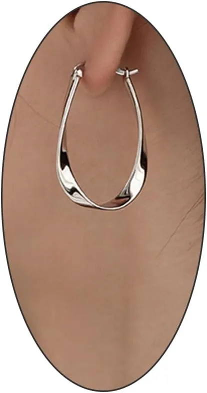 Trendy Statement Dangle Hoop Earrings for Women,Minimalist Silver Geometry Twisted Strip Oval Huggie Earrings,Aesthetic Anniversary Jewelry Gifts