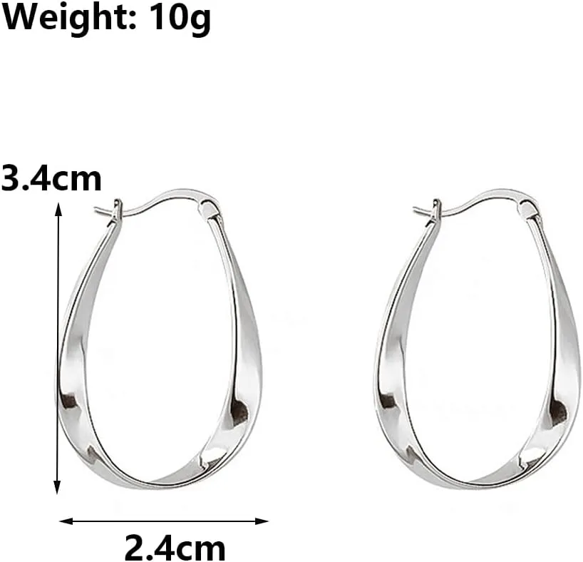 Trendy Statement Dangle Hoop Earrings for Women,Minimalist Silver Geometry Twisted Strip Oval Huggie Earrings,Aesthetic Anniversary Jewelry Gifts