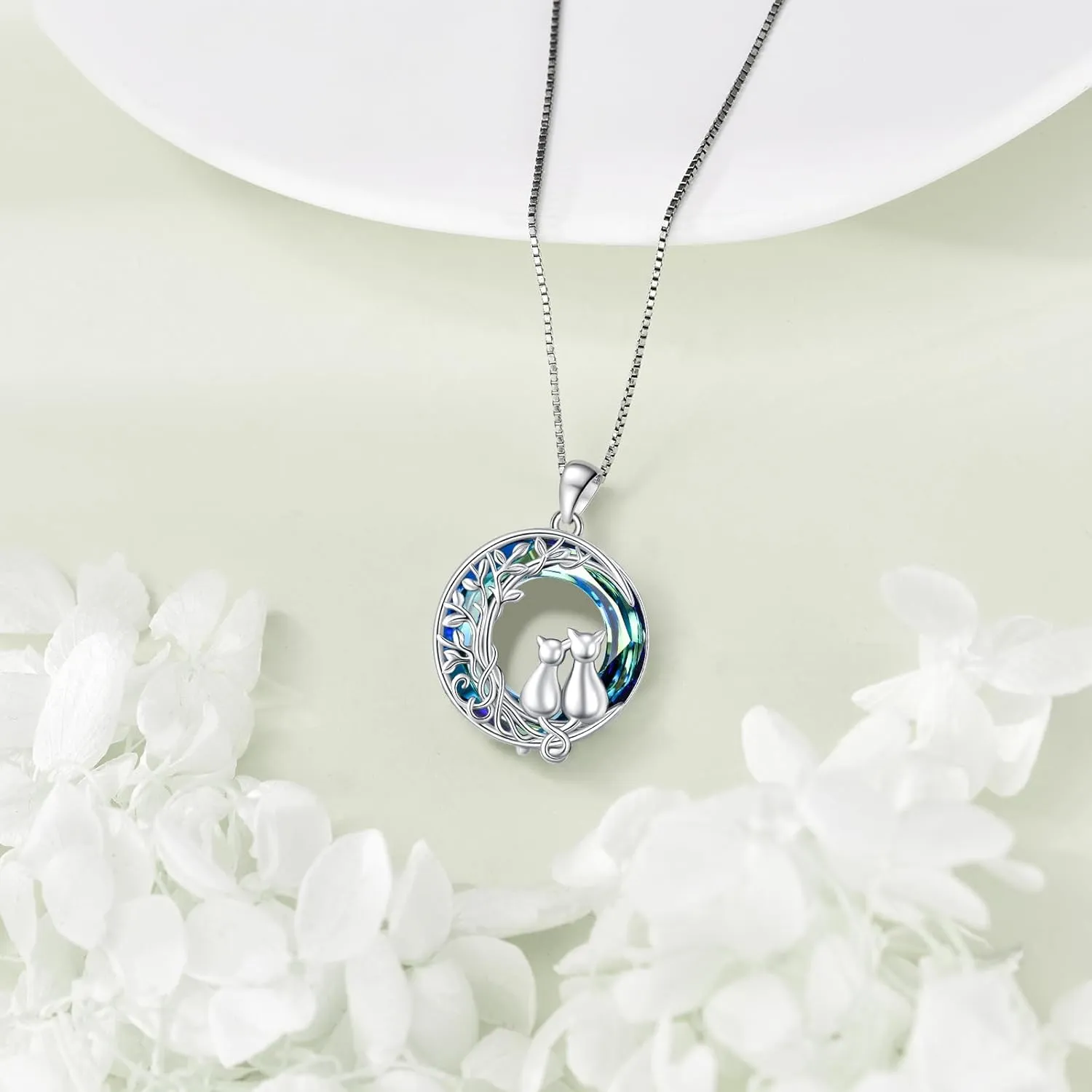 Turtle/Black Cat/Compass Necklace Sterling Silver Crystal Pendant Necklaces Cute Animal Jewerly for Women Mom