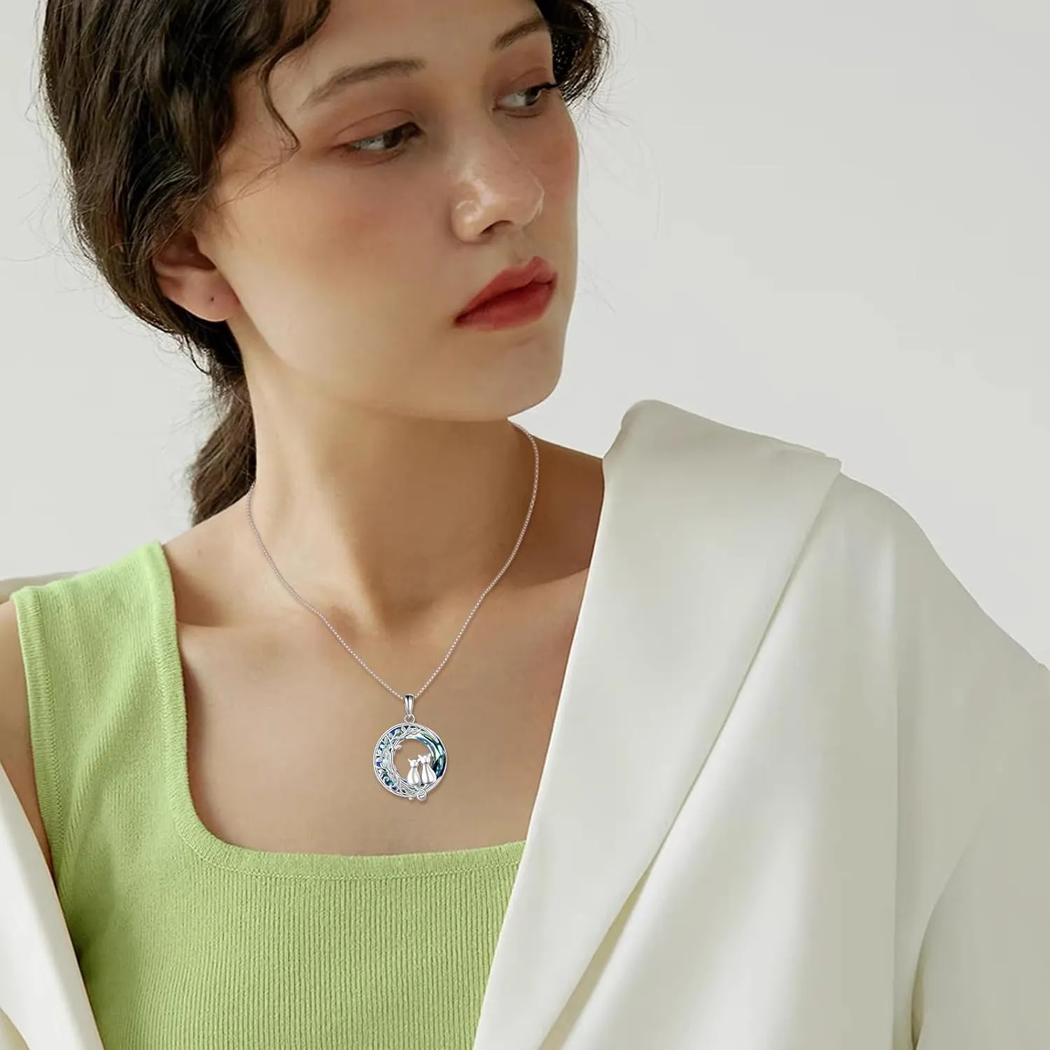 Turtle/Black Cat/Compass Necklace Sterling Silver Crystal Pendant Necklaces Cute Animal Jewerly for Women Mom