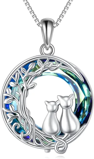 Turtle/Black Cat/Compass Necklace Sterling Silver Crystal Pendant Necklaces Cute Animal Jewerly for Women Mom