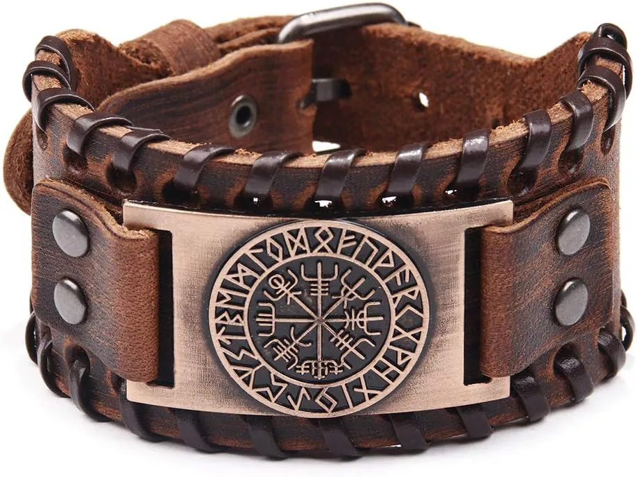 TURTLEDOVE 2 Piece Viking Bracelets - Viking Wolf Fenrir - Norse Vegvisir Scandinavian Amulet