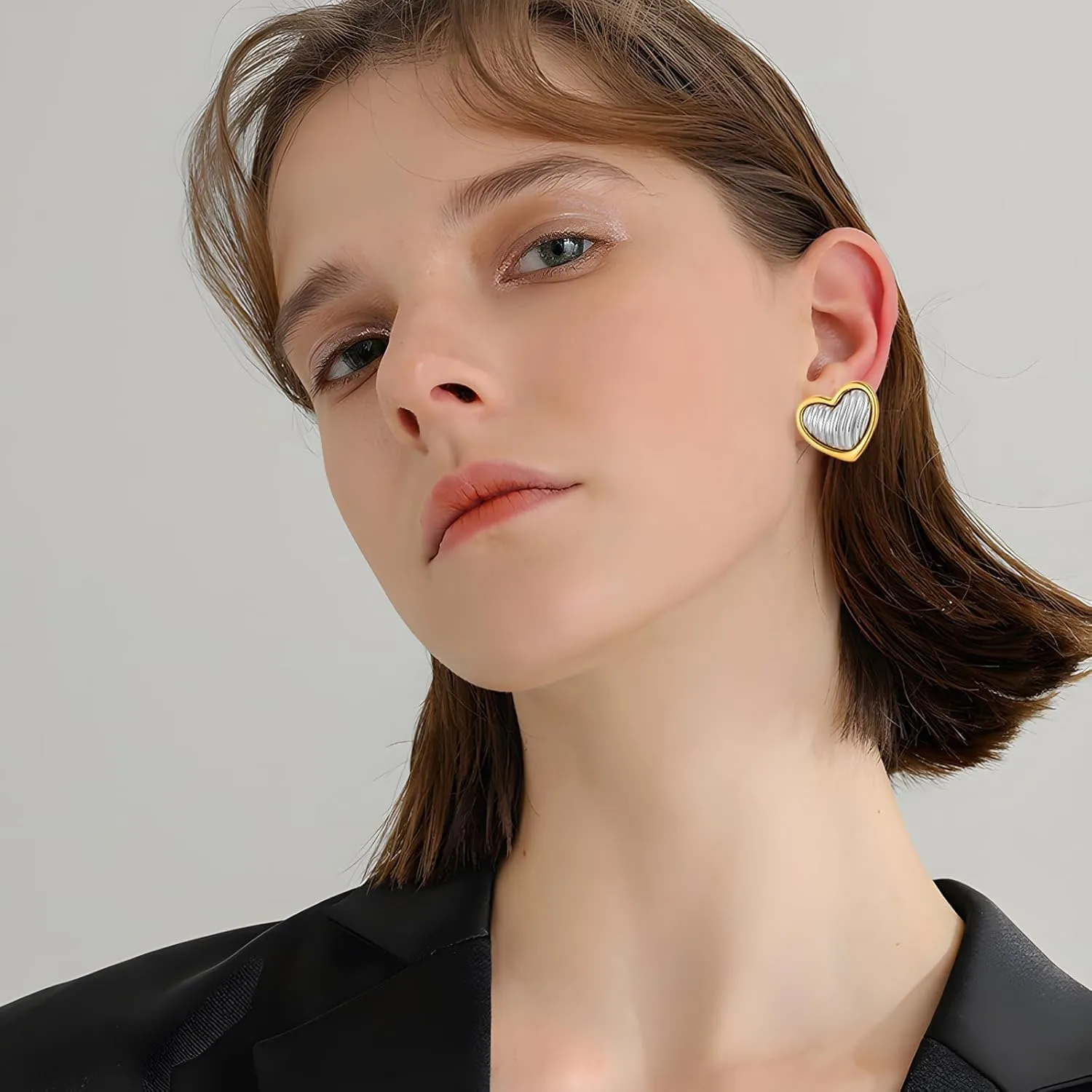 Two Tone Studs Earrings for Women Gold Silver Oval Heart Teardrop Statement Stud Earring Vintage Geometric Earrings Lightweight Trendy Jewelry