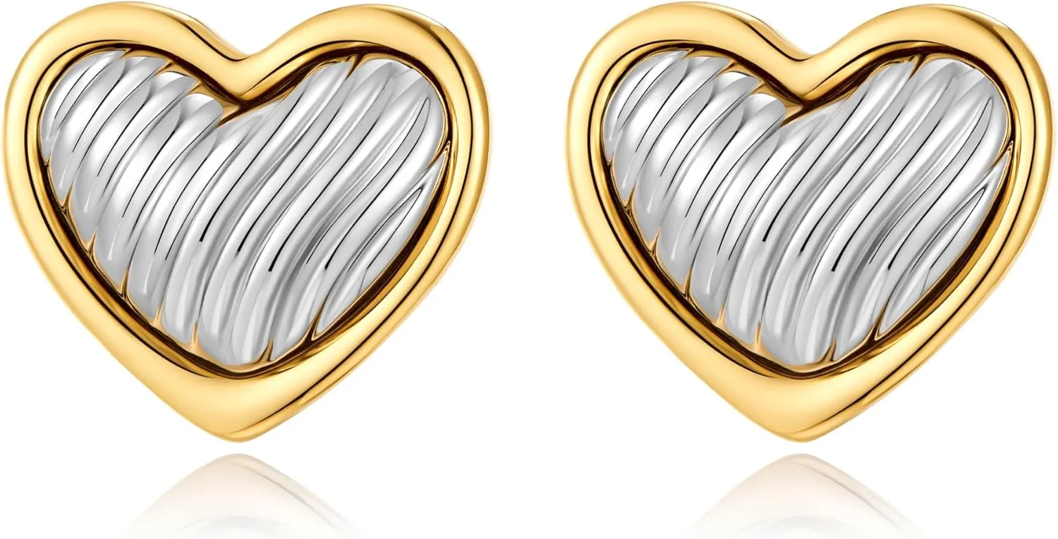 Two Tone Studs Earrings for Women Gold Silver Oval Heart Teardrop Statement Stud Earring Vintage Geometric Earrings Lightweight Trendy Jewelry