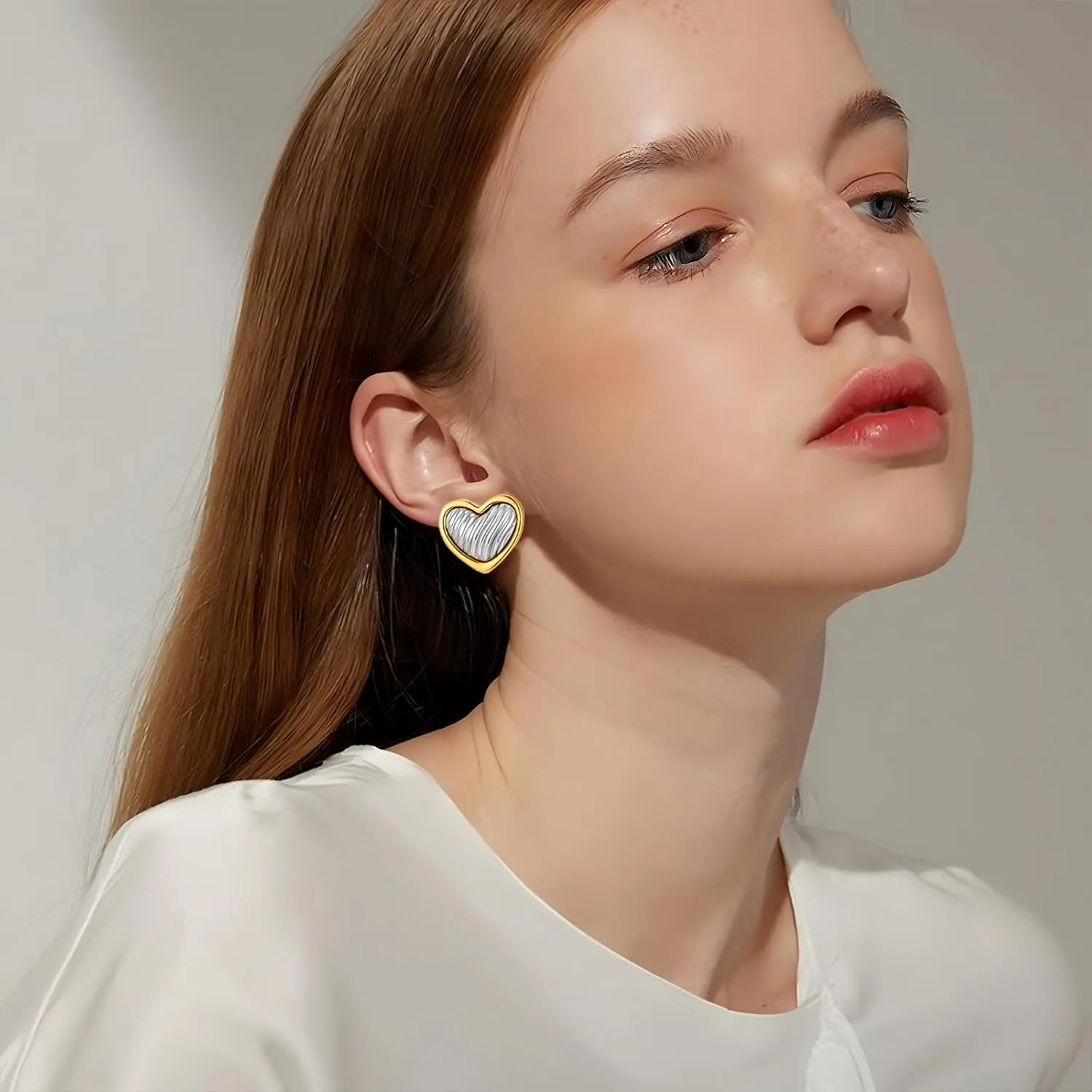Two Tone Studs Earrings for Women Gold Silver Oval Heart Teardrop Statement Stud Earring Vintage Geometric Earrings Lightweight Trendy Jewelry