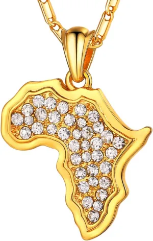 U7 Africa Map Necklaces for Men Women,Stainless Steel/18K Gold Plated African Country Map Jewelry