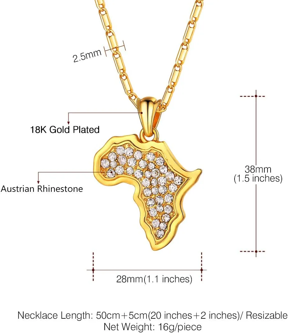 U7 Africa Map Necklaces for Men Women,Stainless Steel/18K Gold Plated African Country Map Jewelry