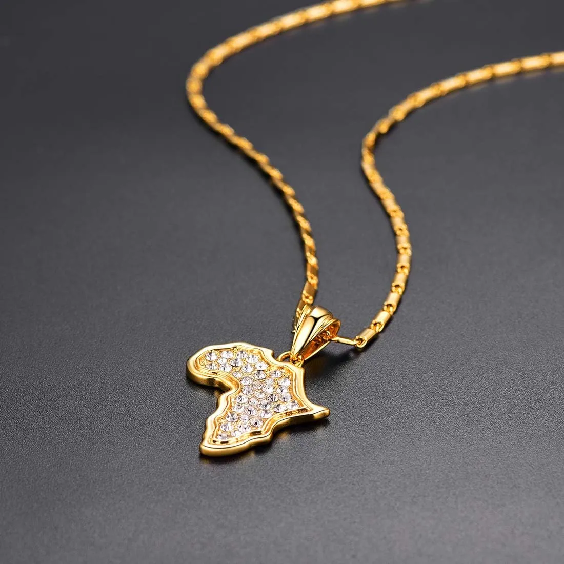 U7 Africa Map Necklaces for Men Women,Stainless Steel/18K Gold Plated African Country Map Jewelry