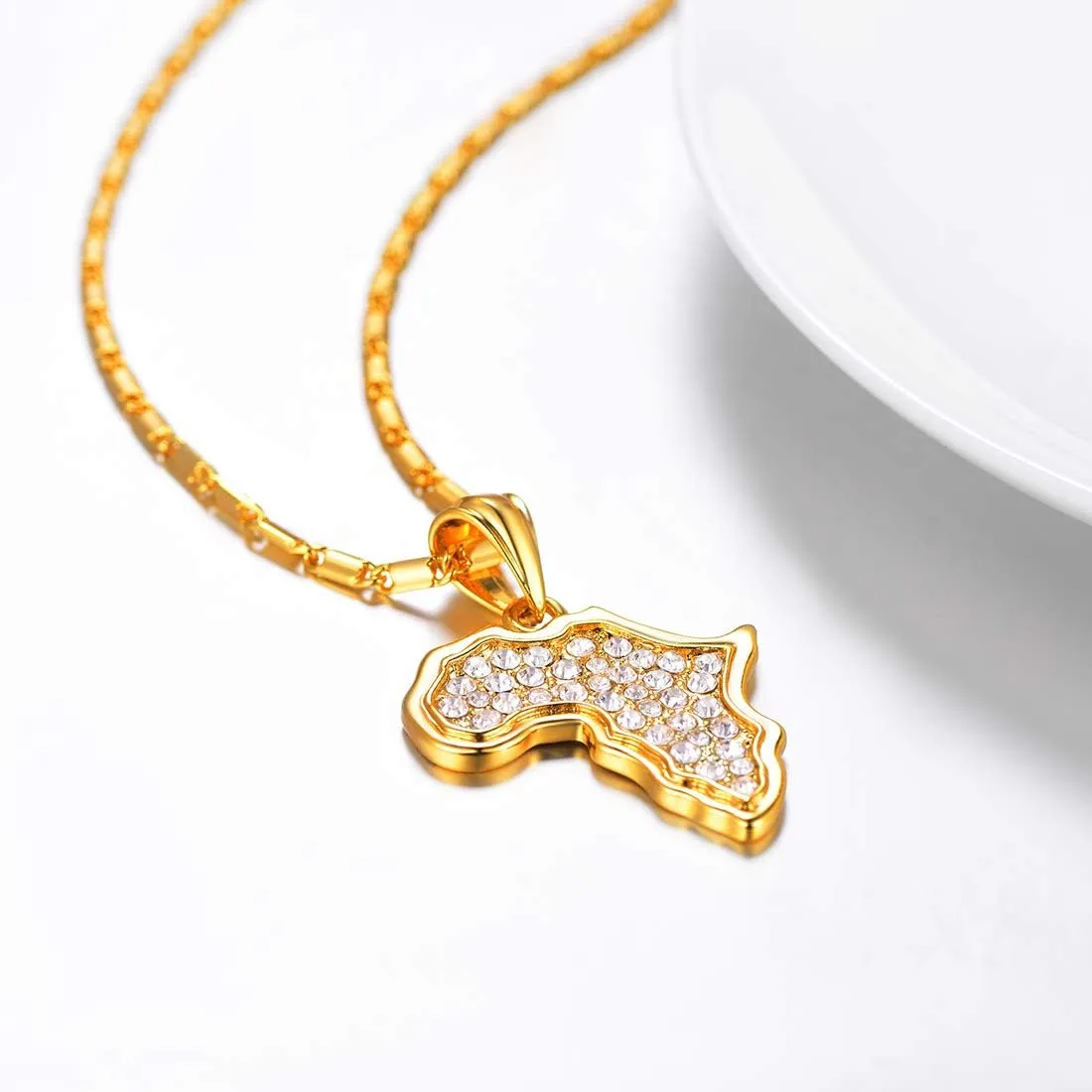 U7 Africa Map Necklaces for Men Women,Stainless Steel/18K Gold Plated African Country Map Jewelry