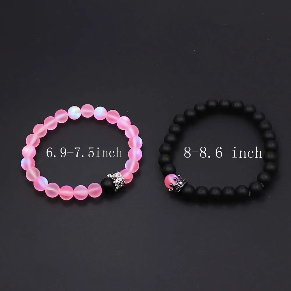 UEUC King&Queen Crown Distance Couple Bracelets His and Her Friendship 8mm Beads Bracelet