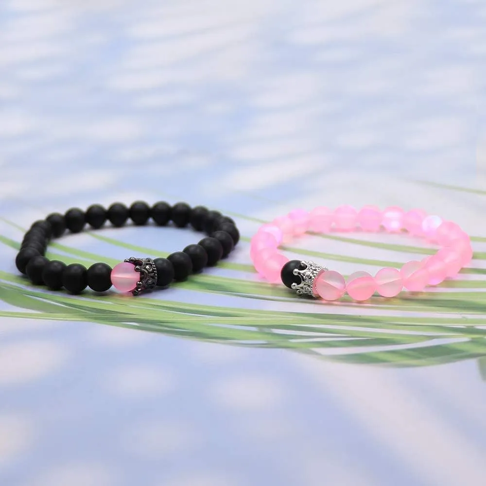 UEUC King&Queen Crown Distance Couple Bracelets His and Her Friendship 8mm Beads Bracelet
