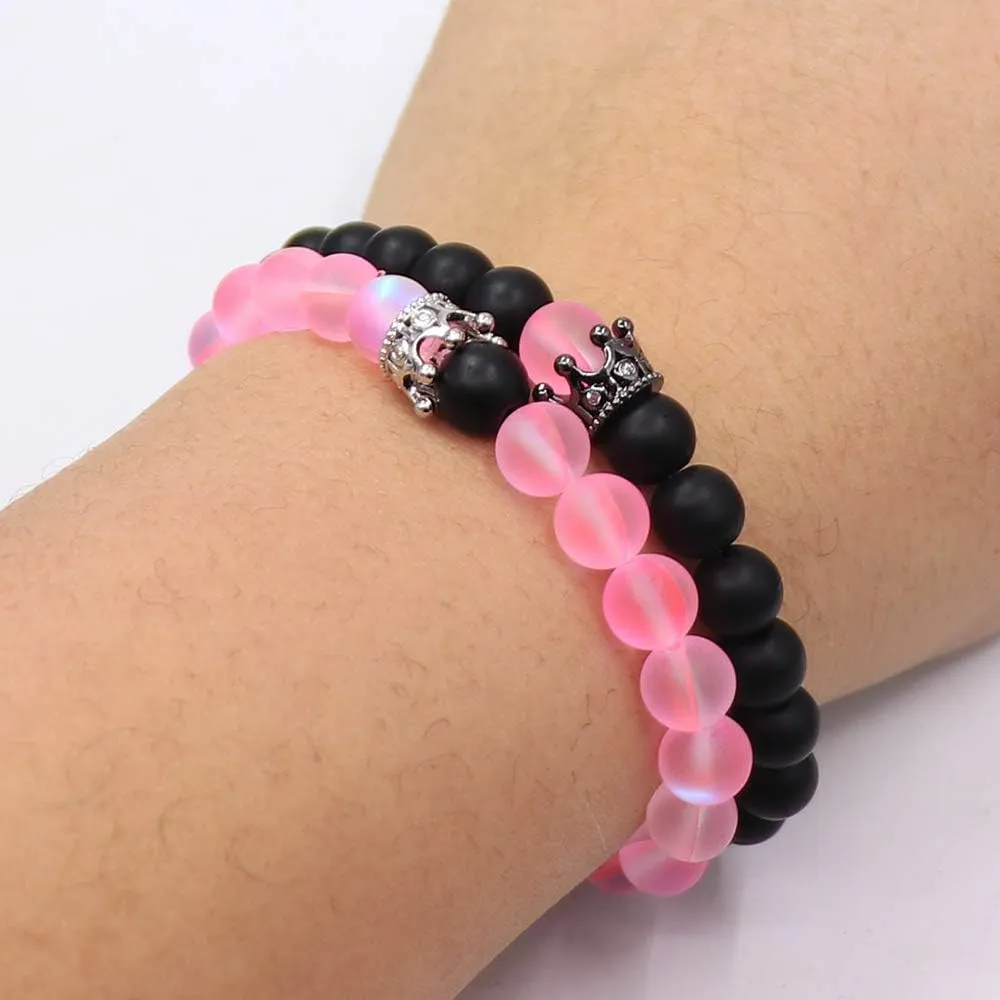 UEUC King&Queen Crown Distance Couple Bracelets His and Her Friendship 8mm Beads Bracelet